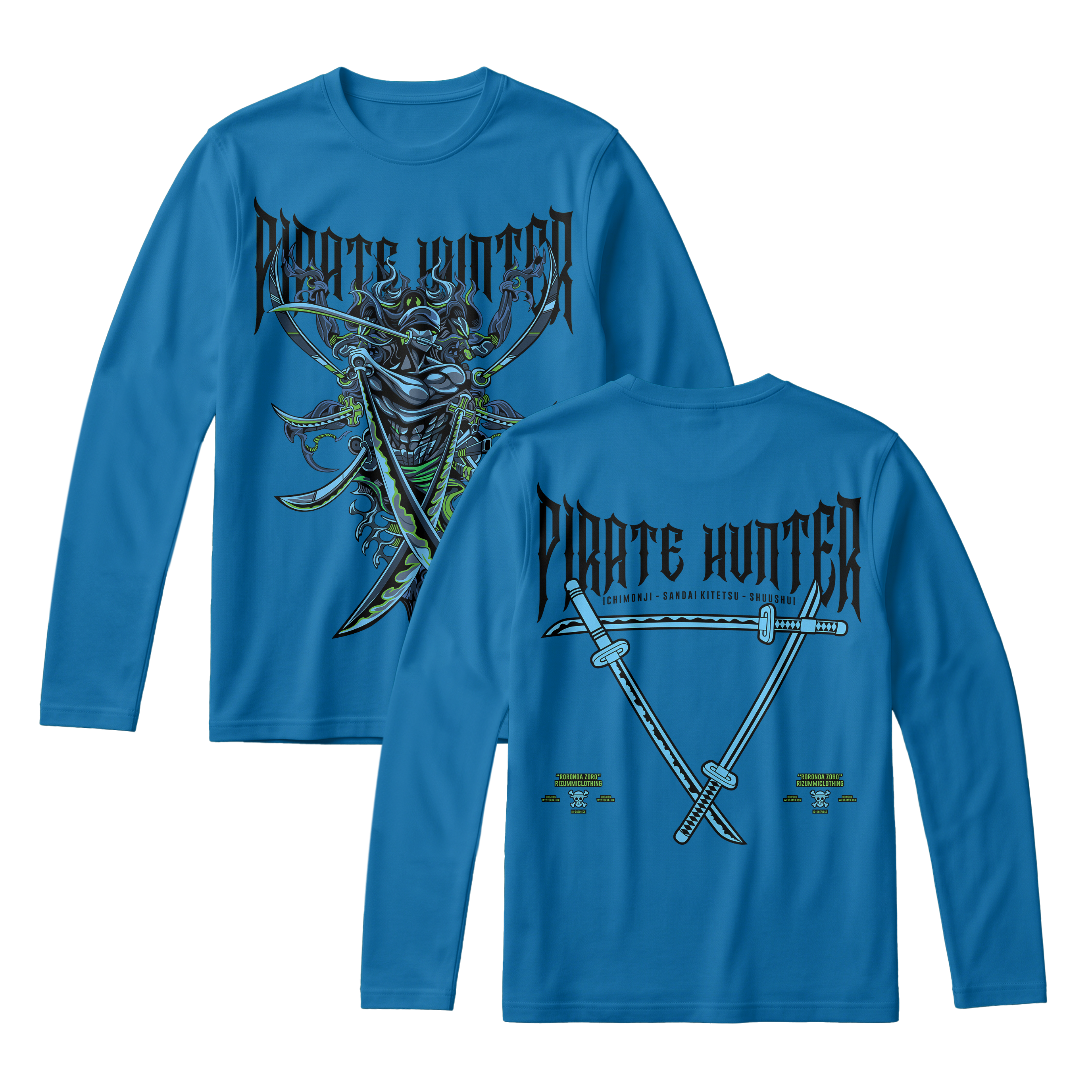 Anime One Piece Roronoa Zoro Pirates Hunter Long Sleeve Tee - RZM010