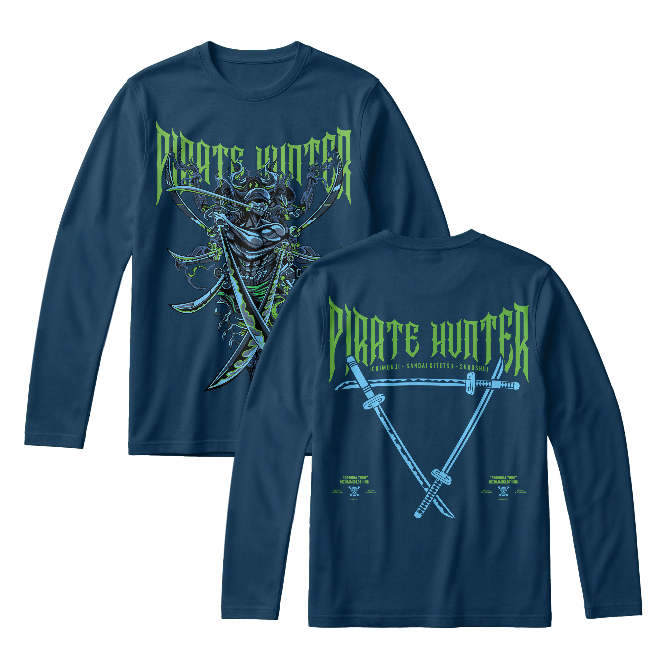 Anime One Piece Roronoa Zoro Pirates Hunter Long Sleeve Tee - RZM010