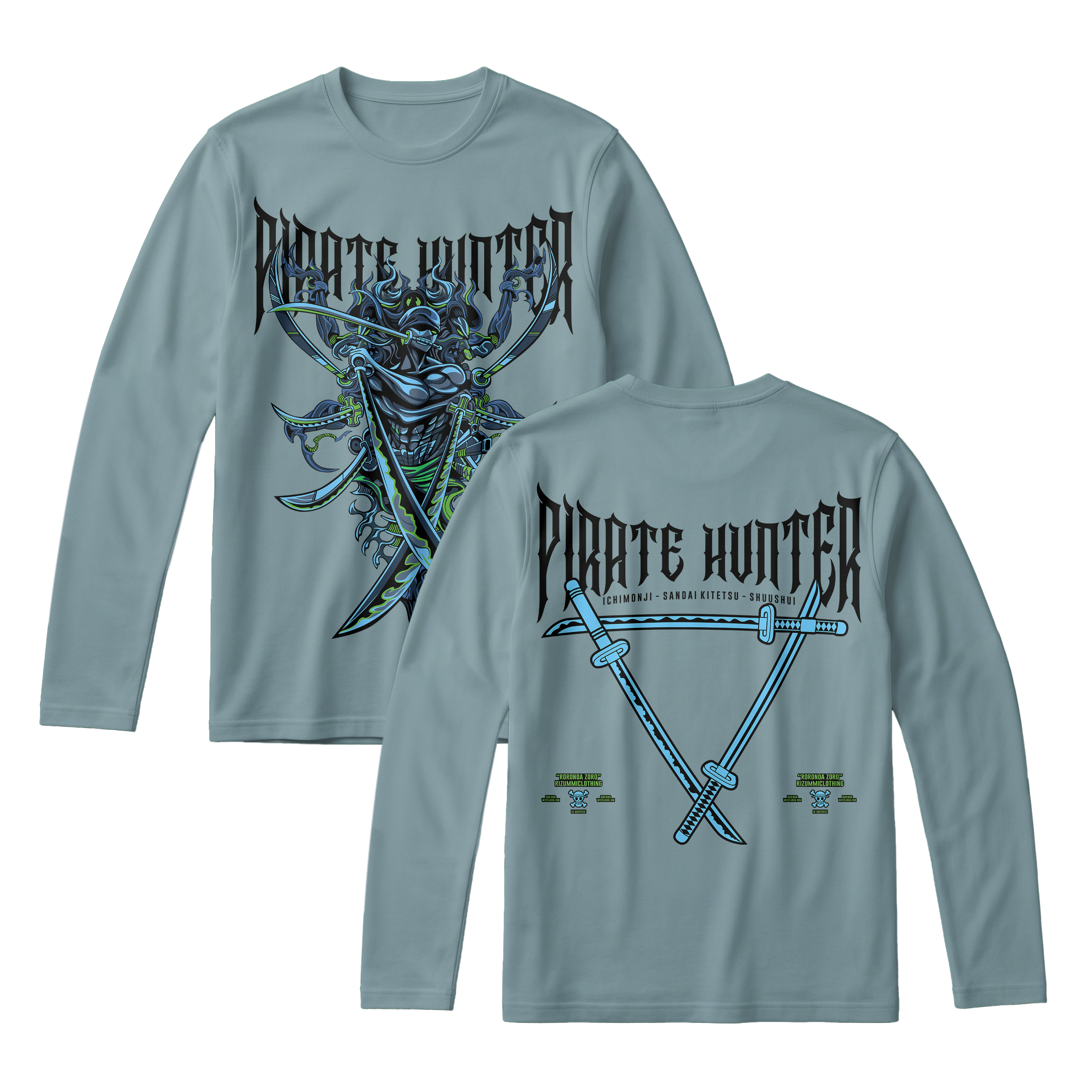 Anime One Piece Roronoa Zoro Pirates Hunter Long Sleeve Tee - RZM010