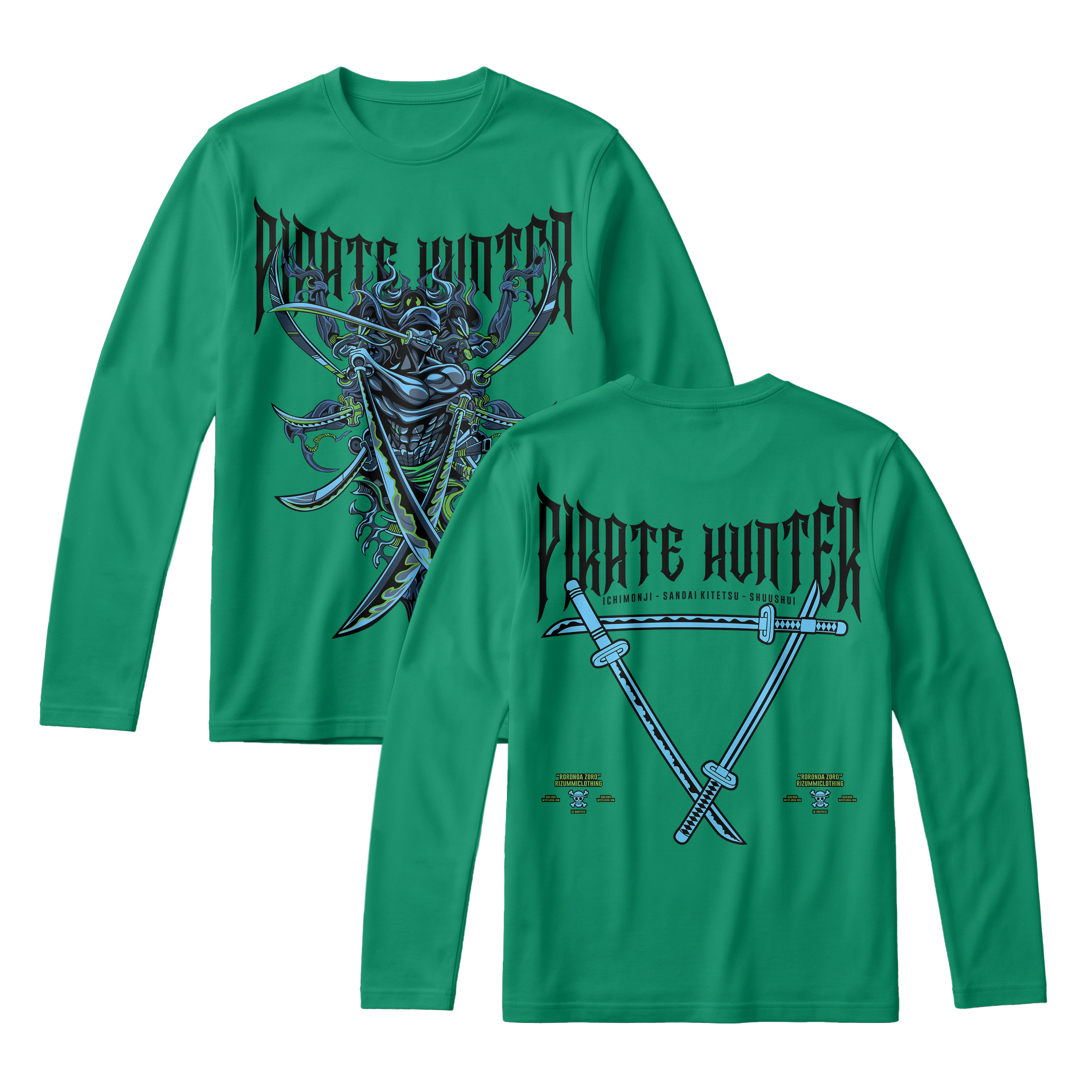 Anime One Piece Roronoa Zoro Pirates Hunter Long Sleeve Tee - RZM010