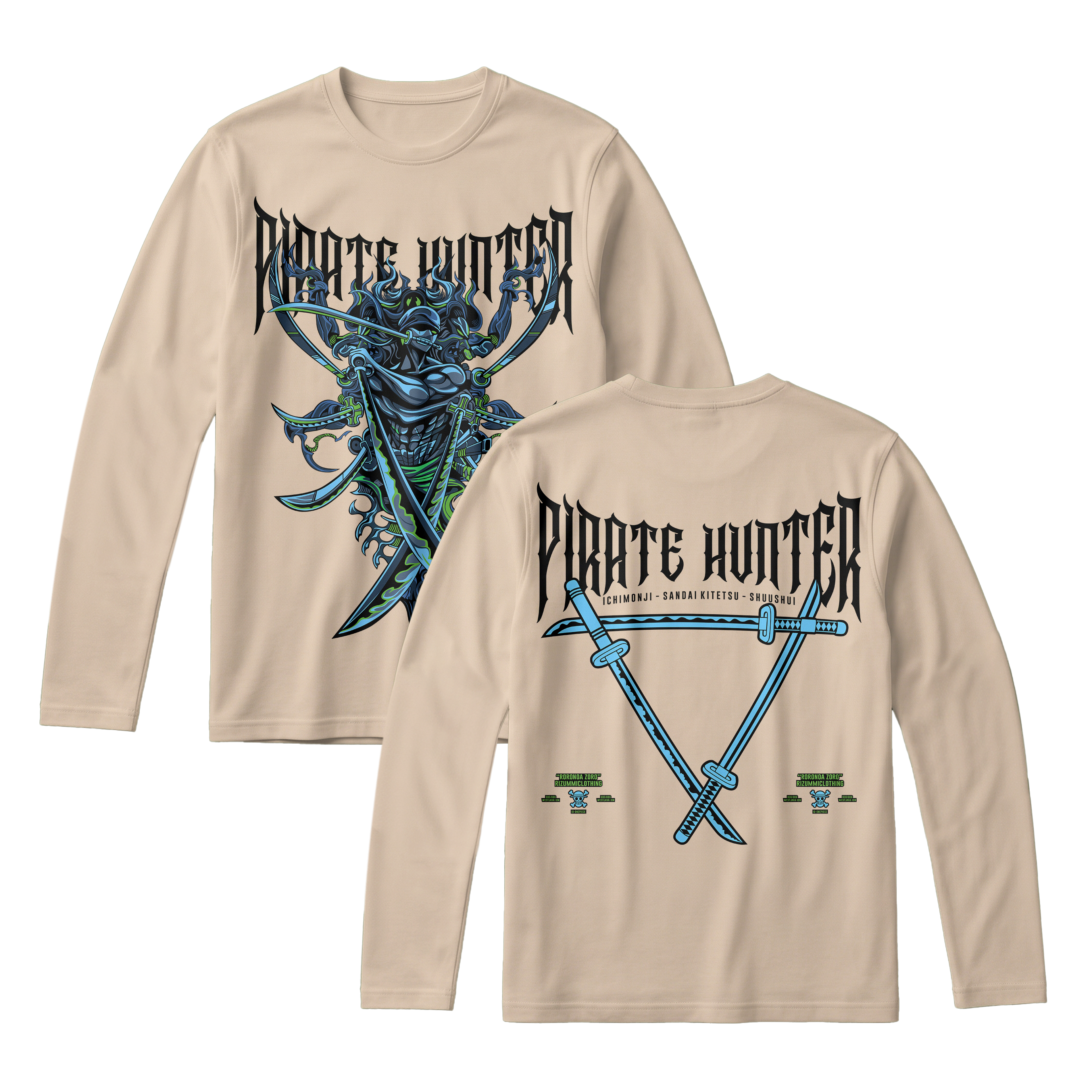 Anime One Piece Roronoa Zoro Pirates Hunter Long Sleeve Tee - RZM010