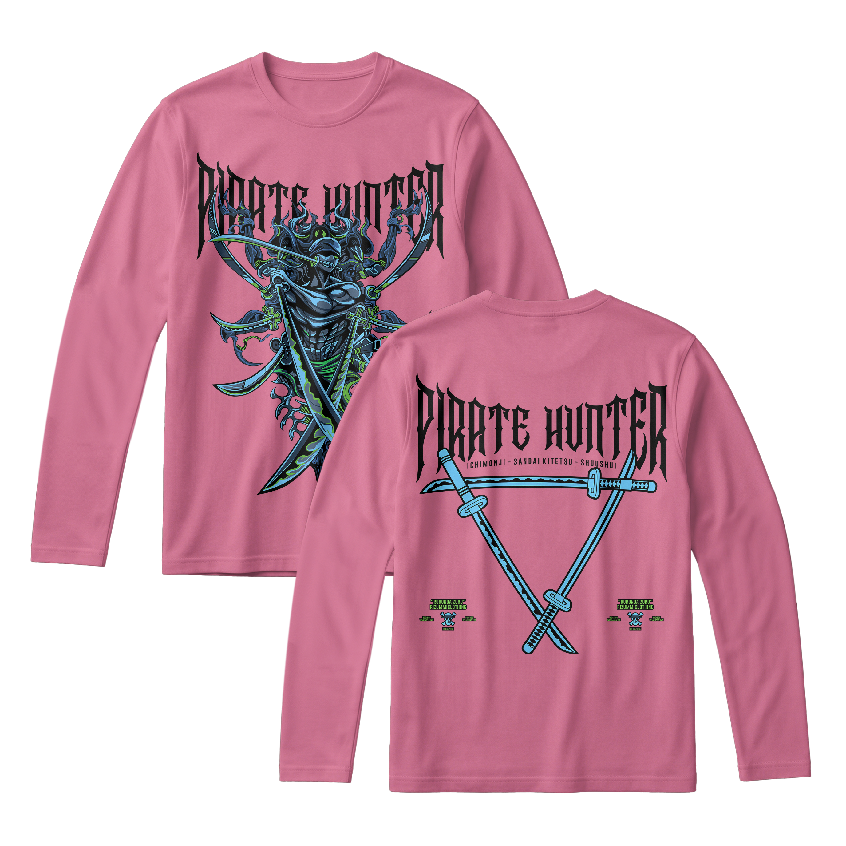 Anime One Piece Roronoa Zoro Pirates Hunter Long Sleeve Tee - RZM010