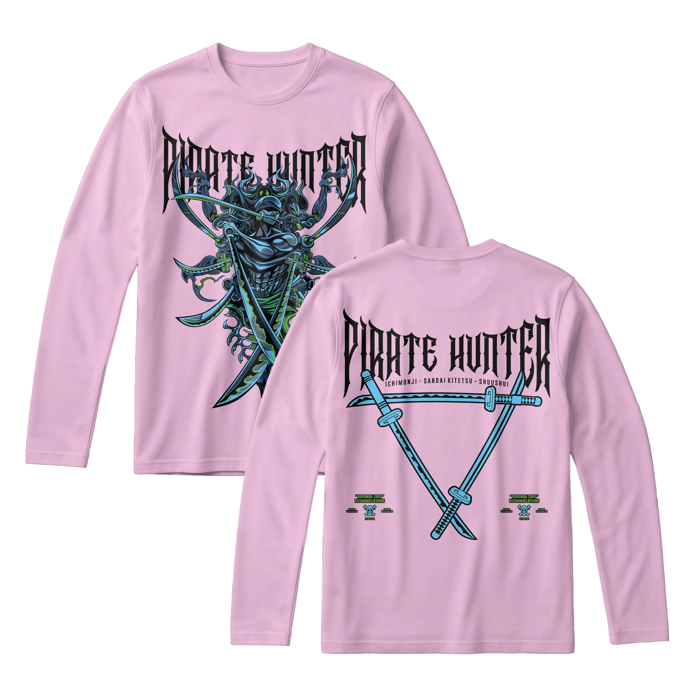 Anime One Piece Roronoa Zoro Pirates Hunter Long Sleeve Tee - RZM010