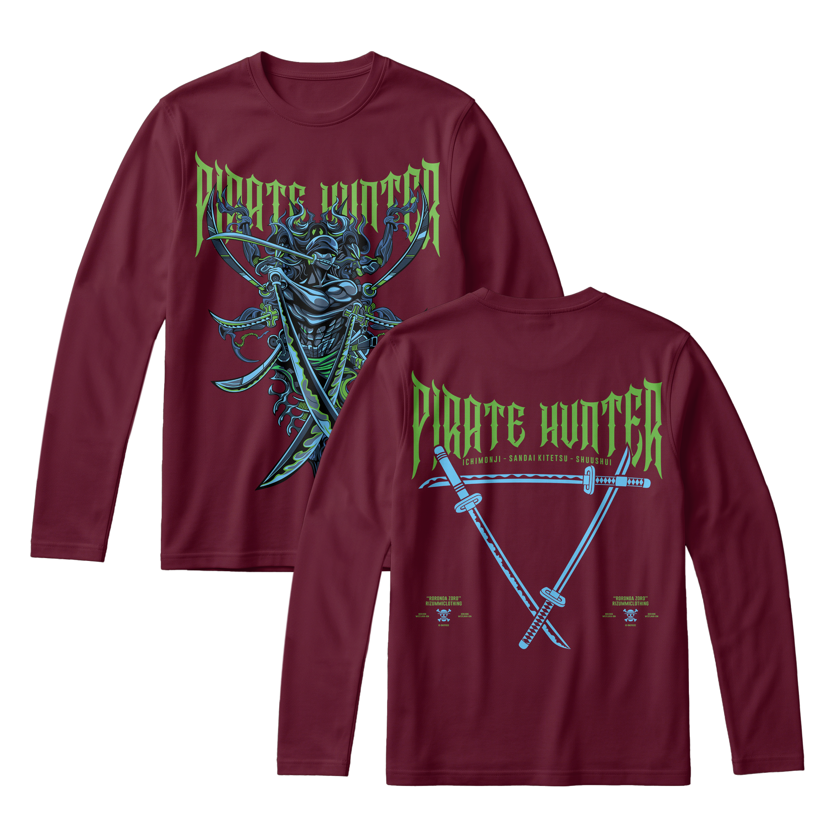 Anime One Piece Roronoa Zoro Pirates Hunter Long Sleeve Tee - RZM010