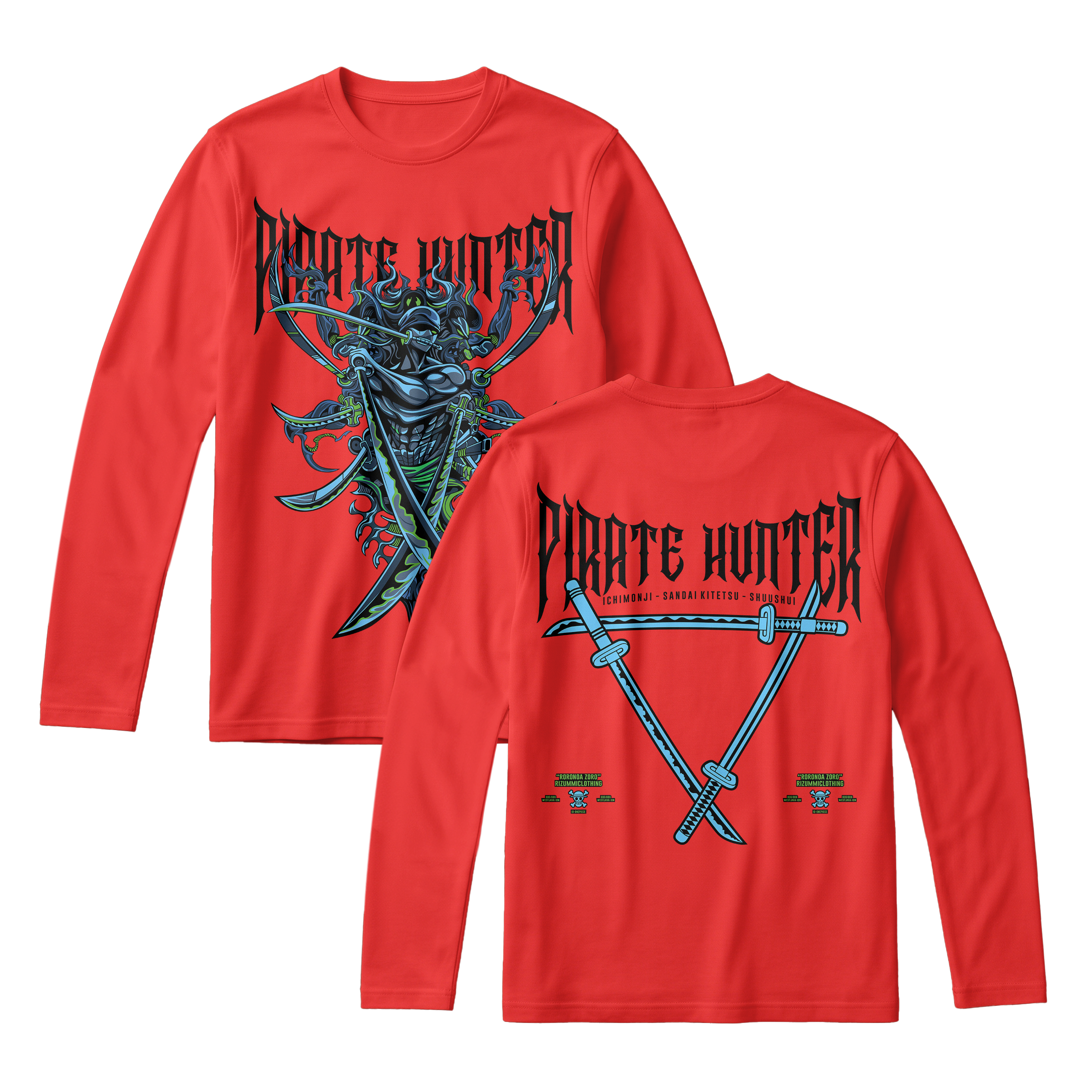 Anime One Piece Roronoa Zoro Pirates Hunter Long Sleeve Tee - RZM010