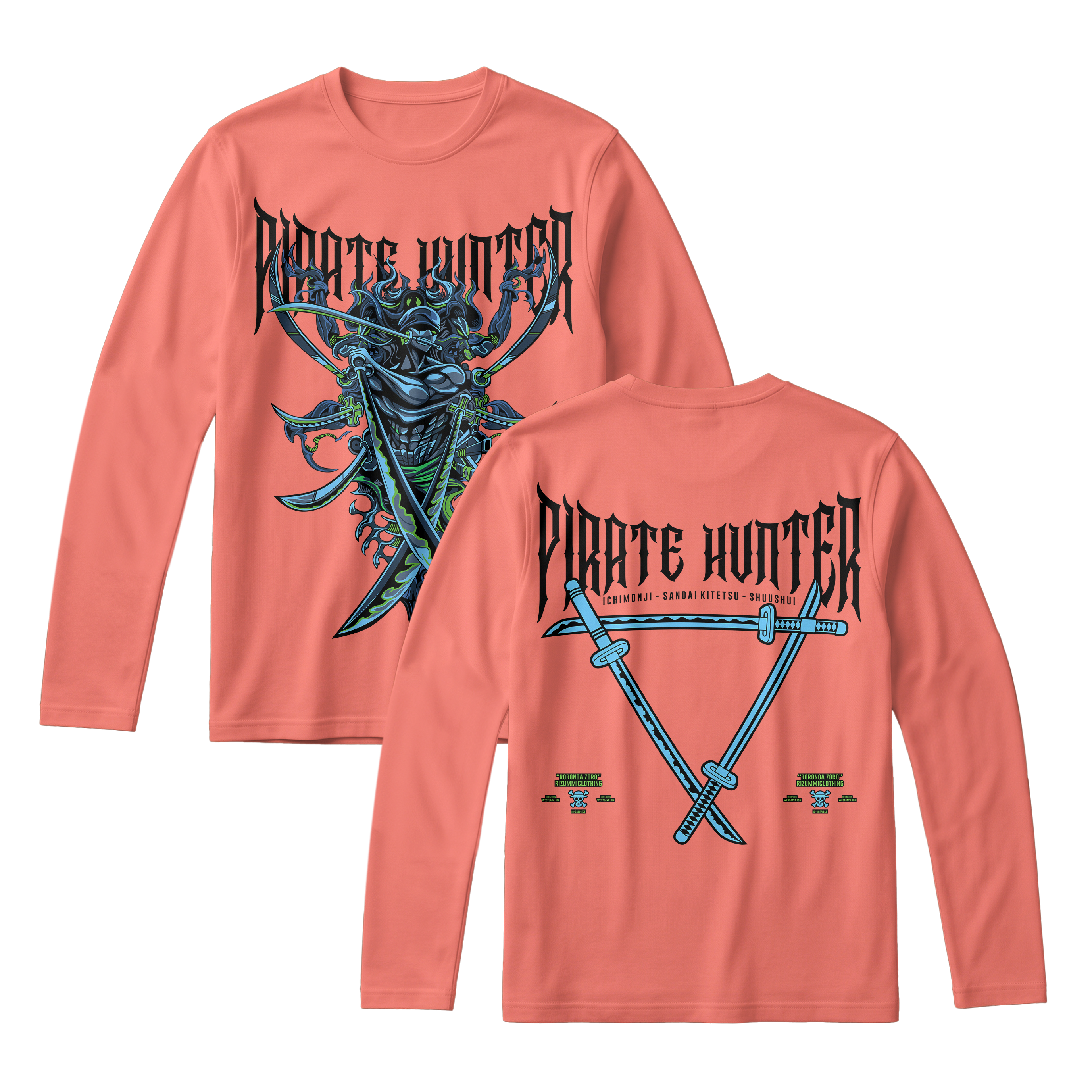 Anime One Piece Roronoa Zoro Pirates Hunter Long Sleeve Tee - RZM010