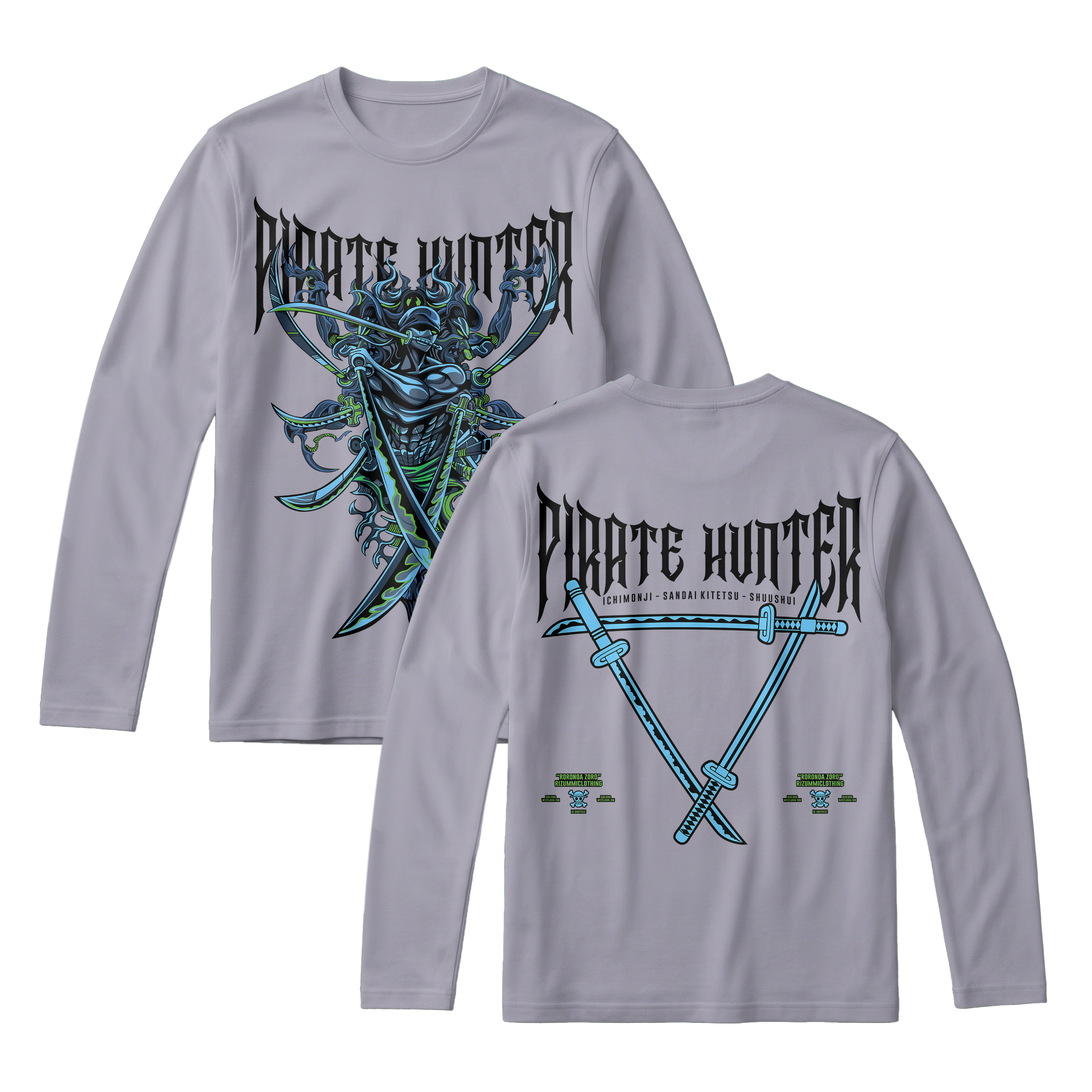 Anime One Piece Roronoa Zoro Pirates Hunter Long Sleeve Tee - RZM010