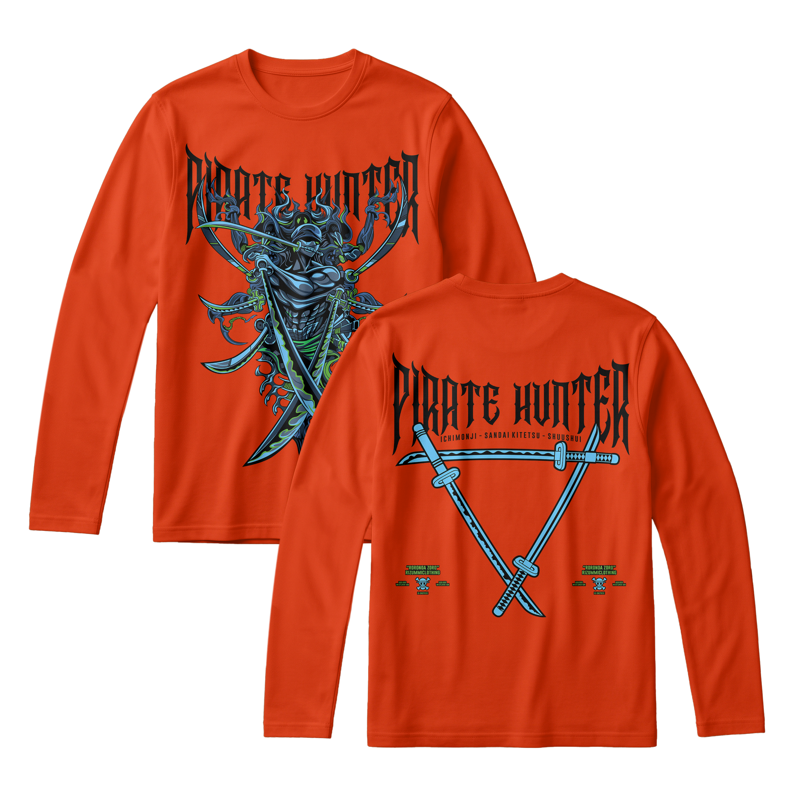 Anime One Piece Roronoa Zoro Pirates Hunter Long Sleeve Tee - RZM010