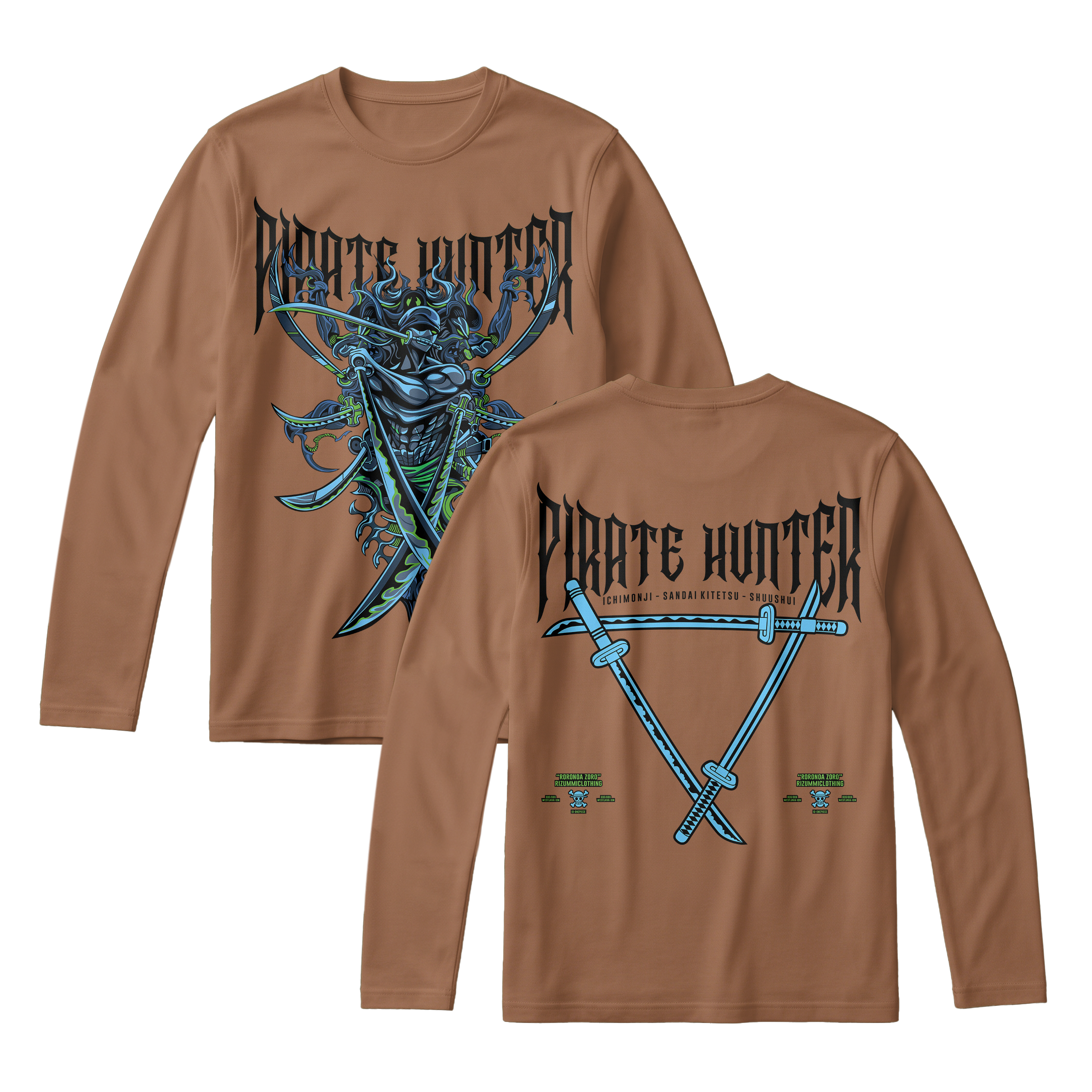 Anime One Piece Roronoa Zoro Pirates Hunter Long Sleeve Tee - RZM010