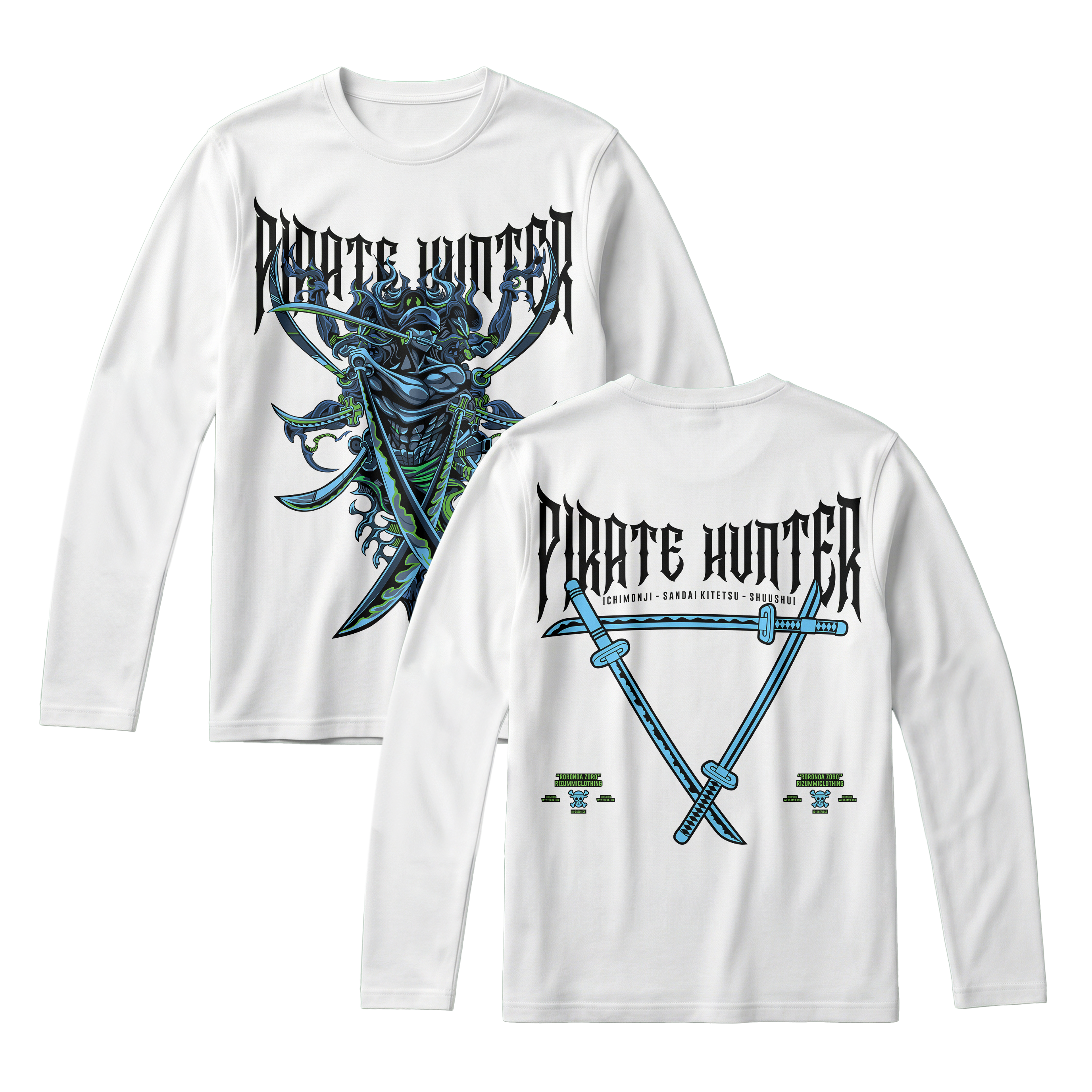 Anime One Piece Roronoa Zoro Pirates Hunter Long Sleeve Tee - RZM010