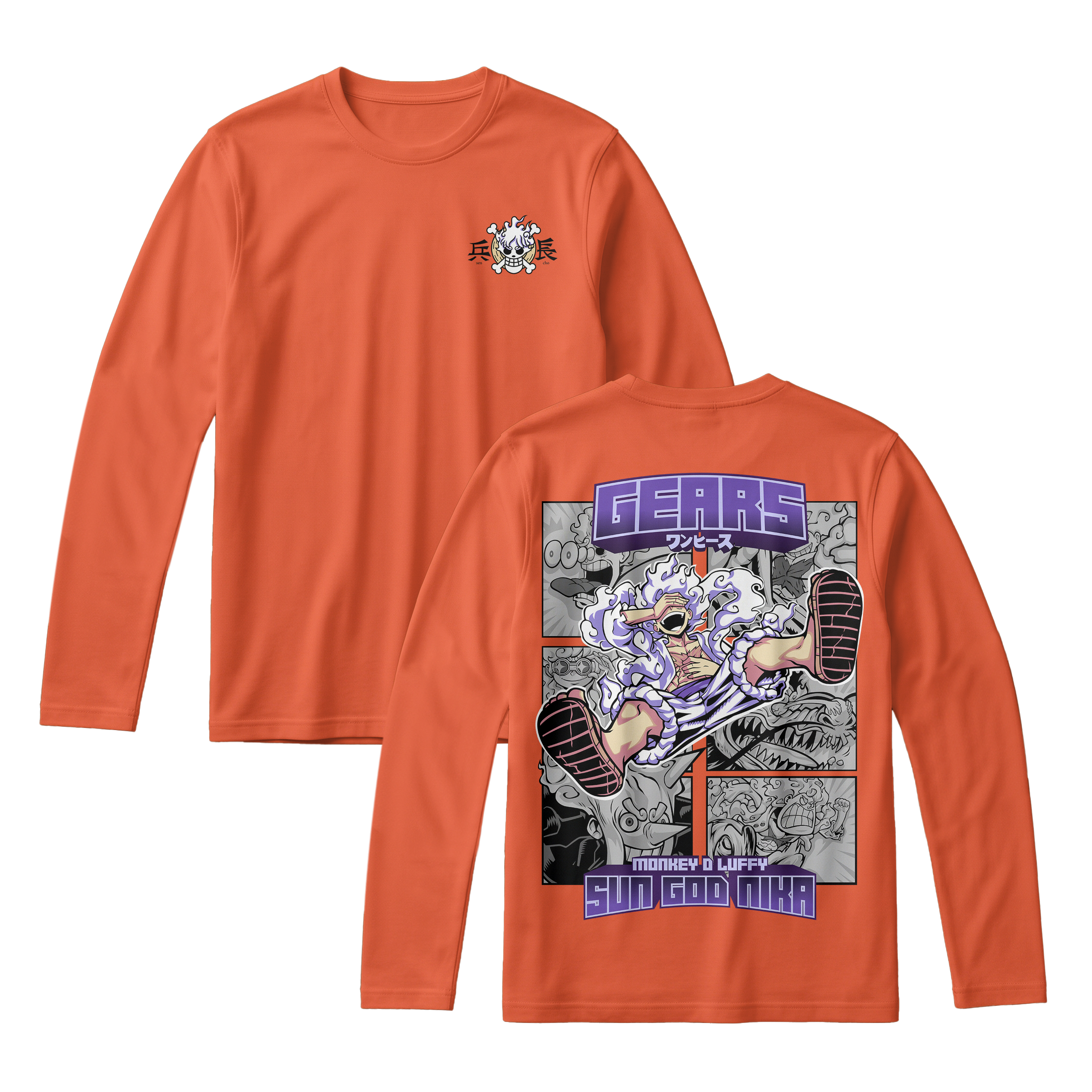 Anime One Piece Gear 5 Monkey D. Luffy Sun God Nika Long Sleeve Tee - RZM011