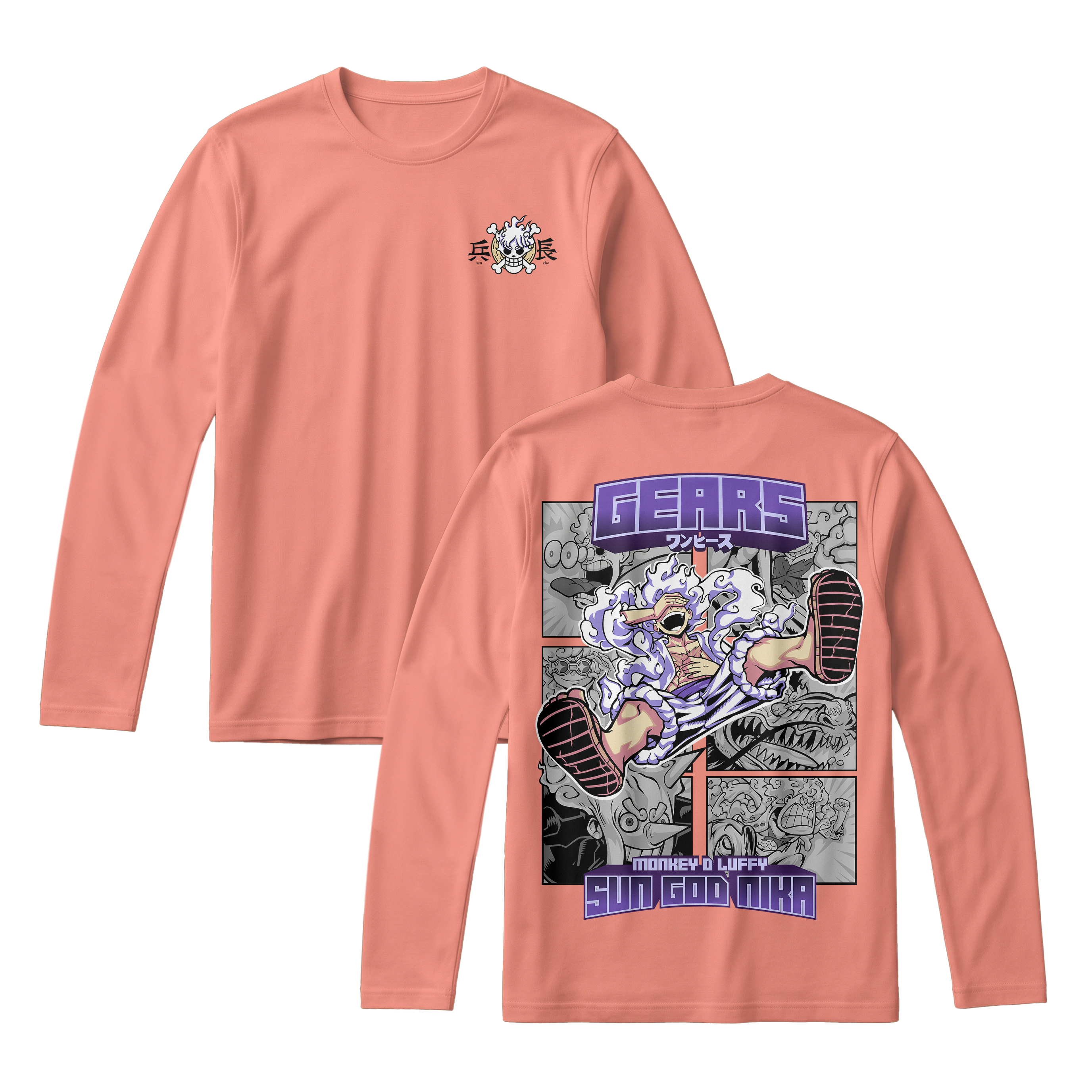 Anime One Piece Gear 5 Monkey D. Luffy Sun God Nika Long Sleeve Tee - RZM011