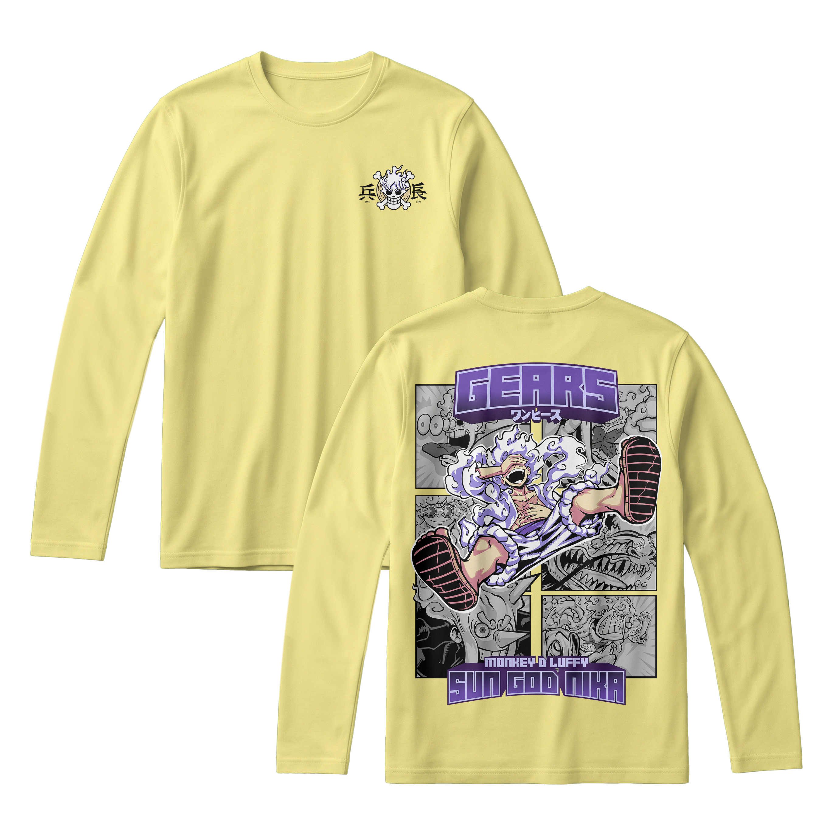 Anime One Piece Gear 5 Monkey D. Luffy Sun God Nika Long Sleeve Tee - RZM011