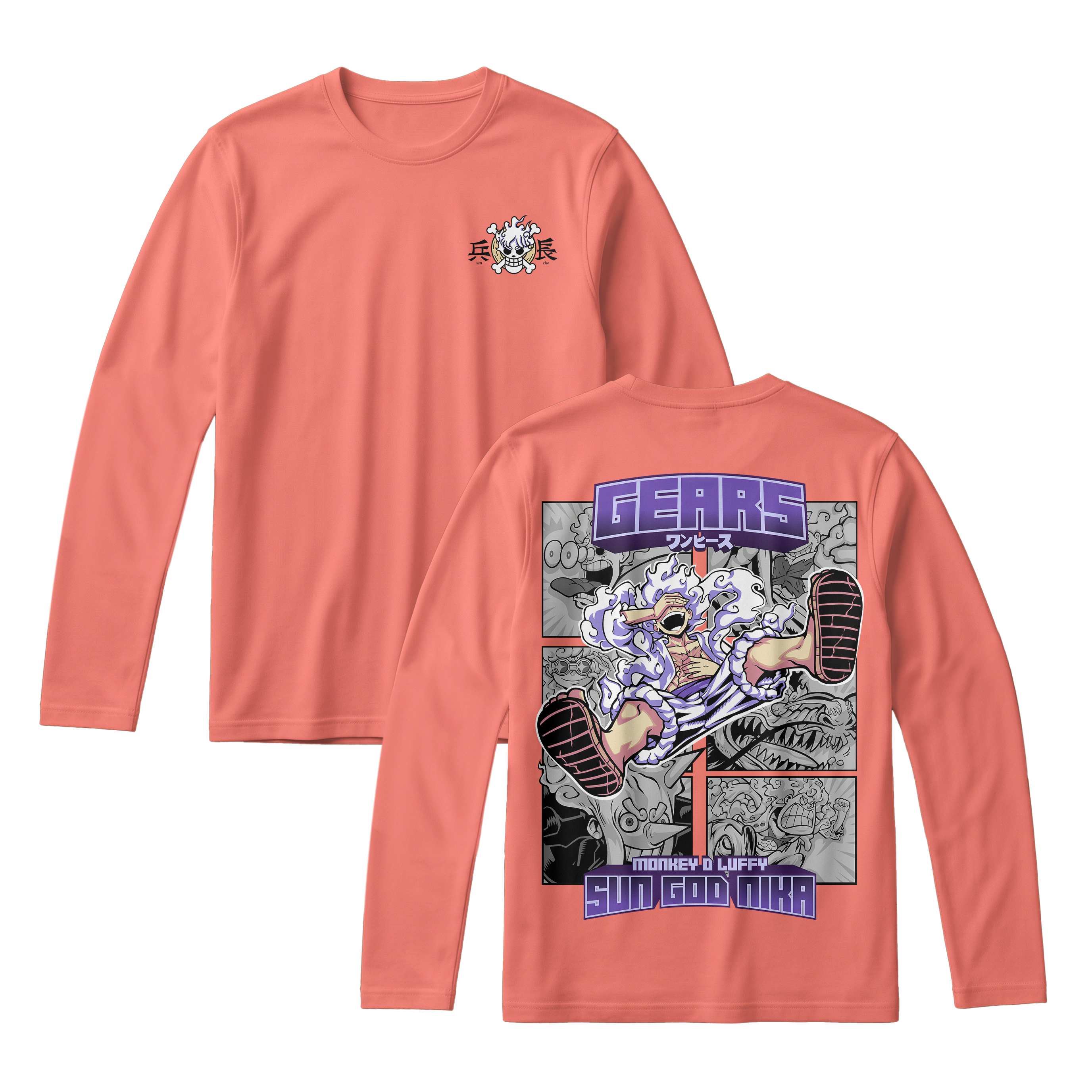 Anime One Piece Gear 5 Monkey D. Luffy Sun God Nika Long Sleeve Tee - RZM011