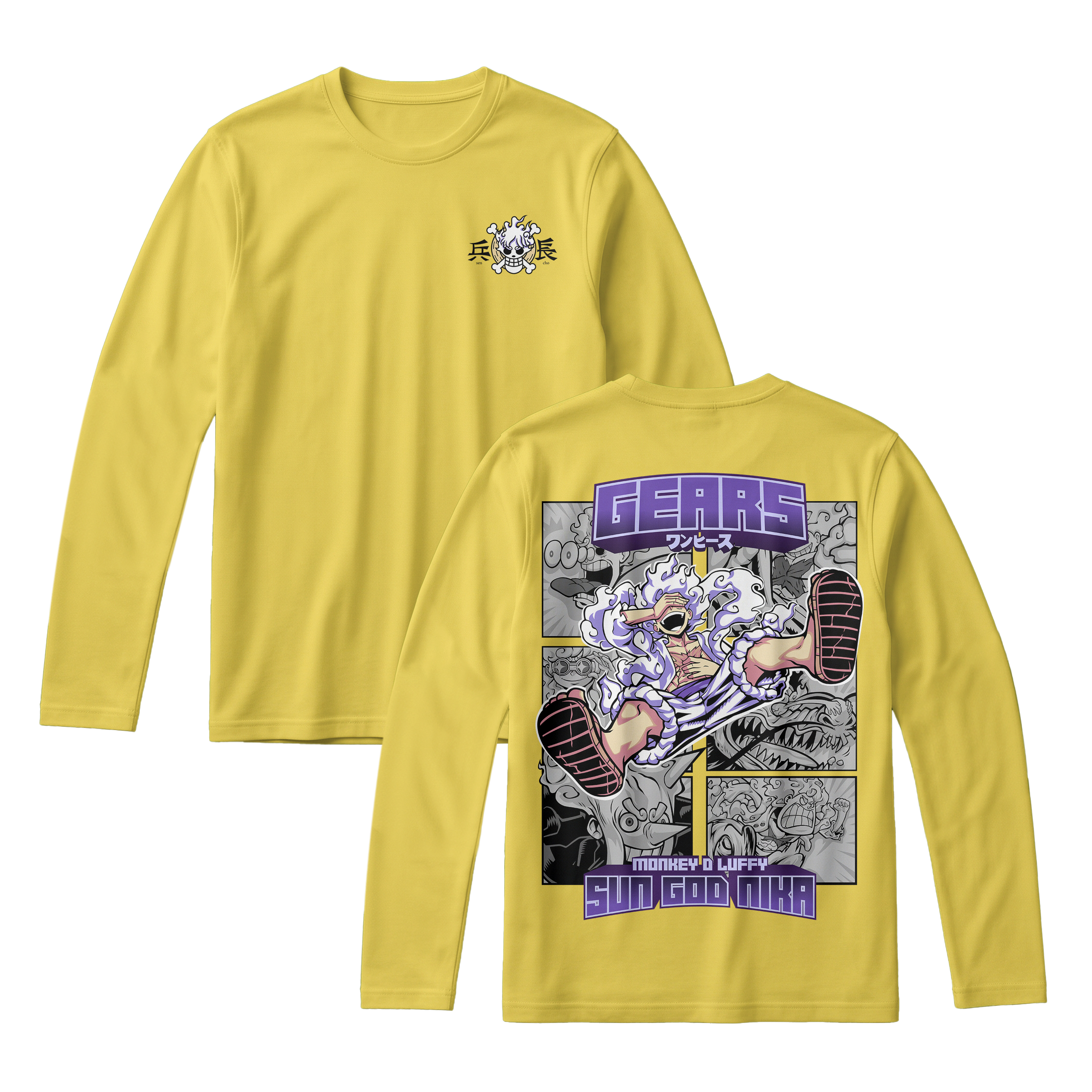 Anime One Piece Gear 5 Monkey D. Luffy Sun God Nika Long Sleeve Tee - RZM011