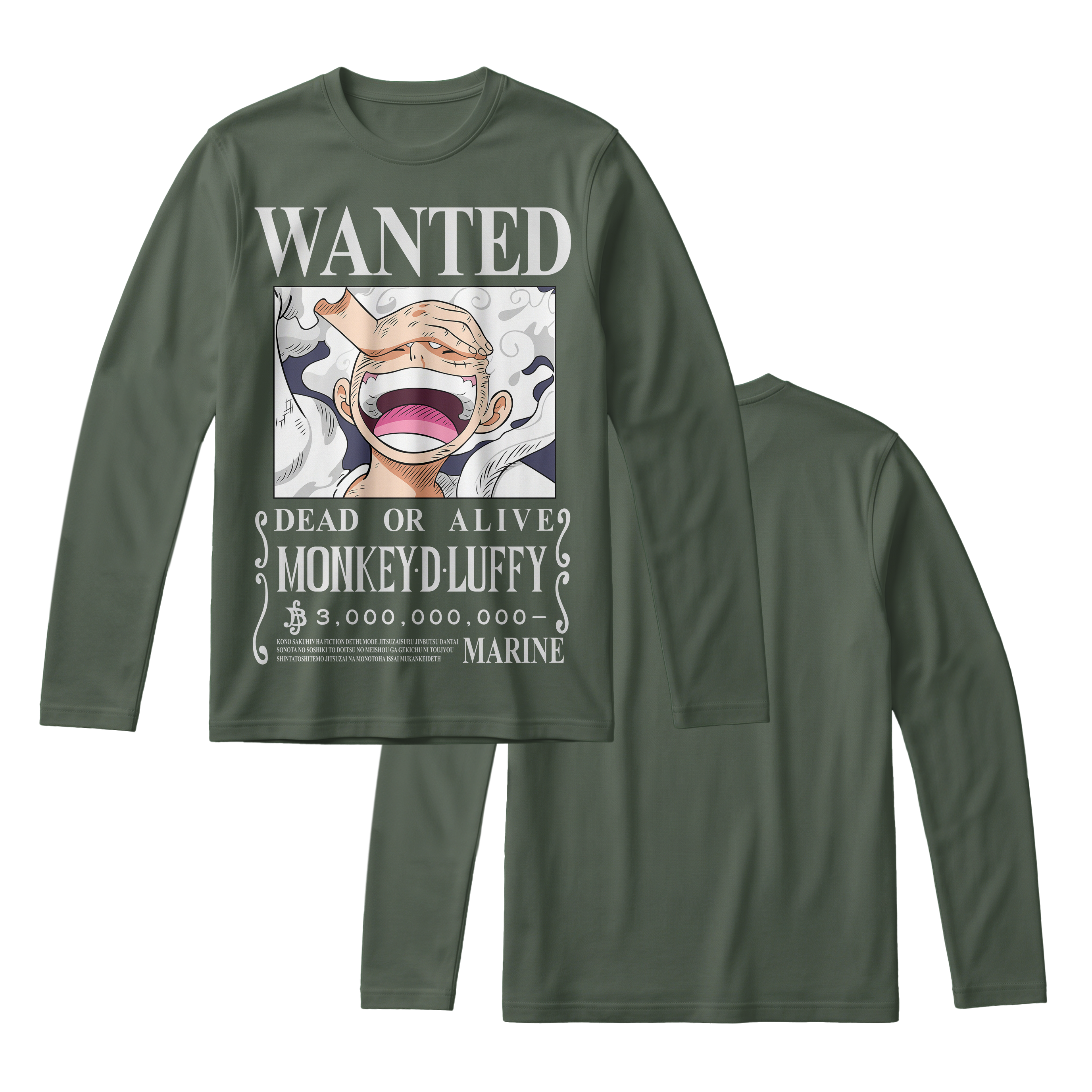 Anime One Piece Wanted Monkey D. Luffy Gear 5 Long Sleeve Tee - RZM012