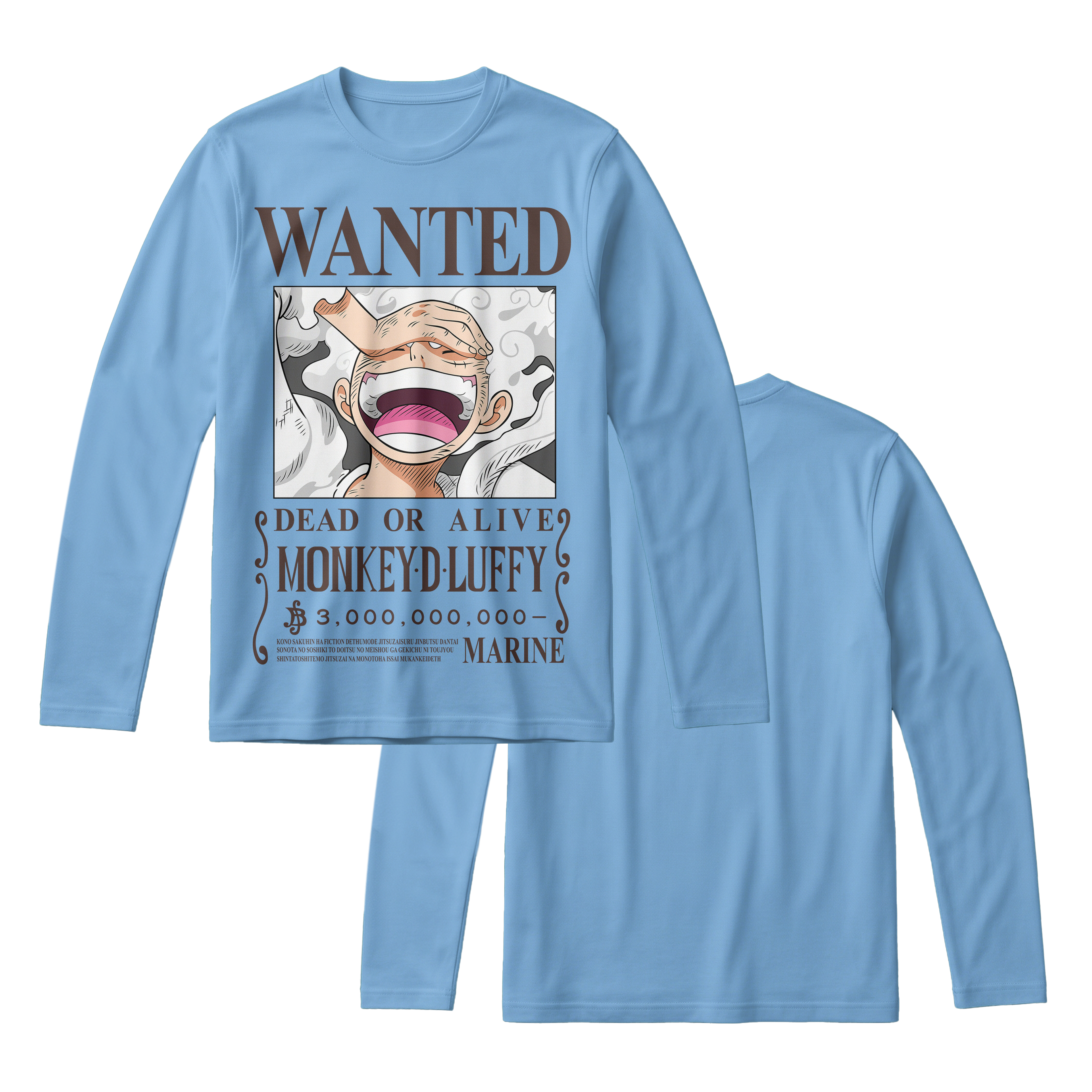 Anime One Piece Wanted Monkey D. Luffy Gear 5 Long Sleeve Tee - RZM012