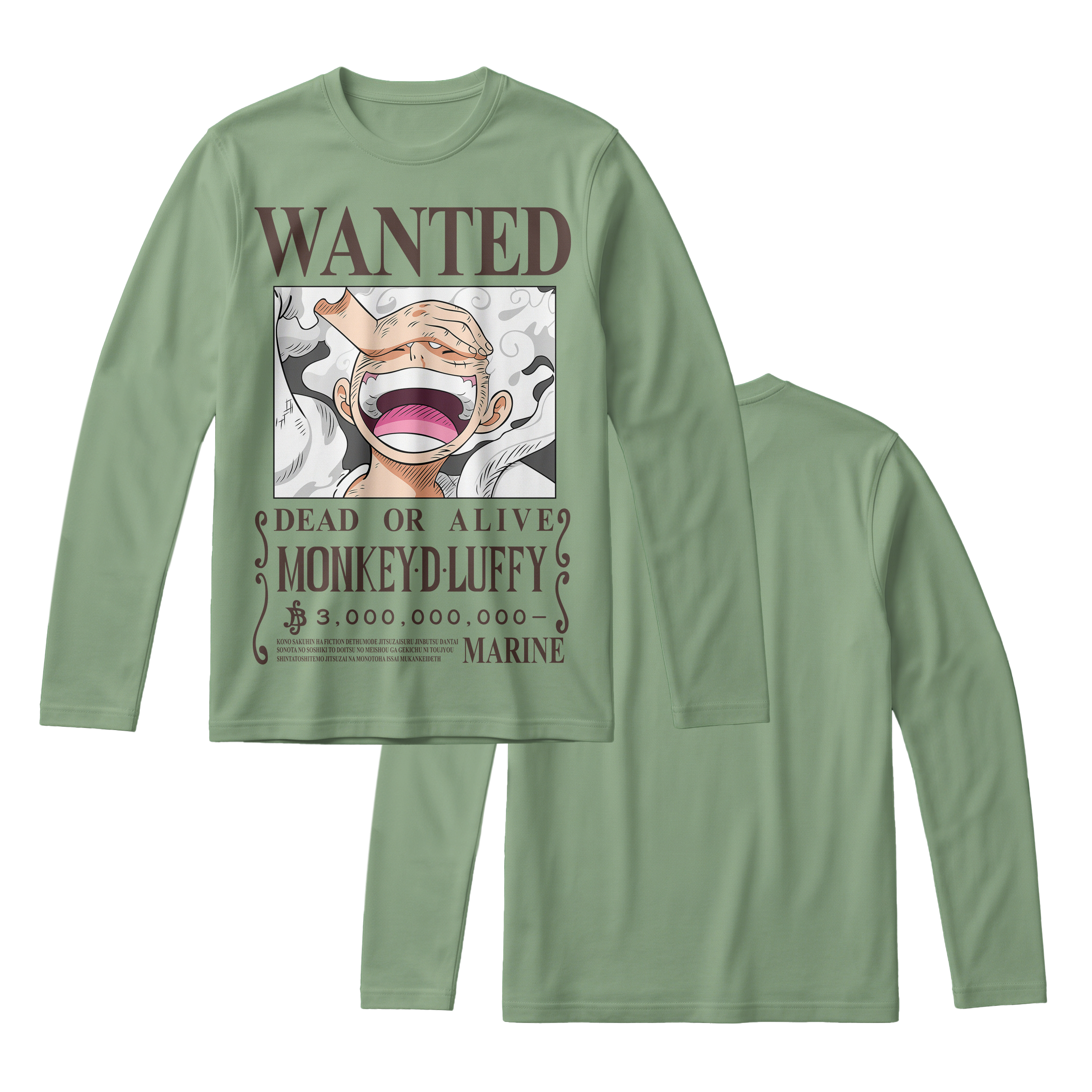 Anime One Piece Wanted Monkey D. Luffy Gear 5 Long Sleeve Tee - RZM012