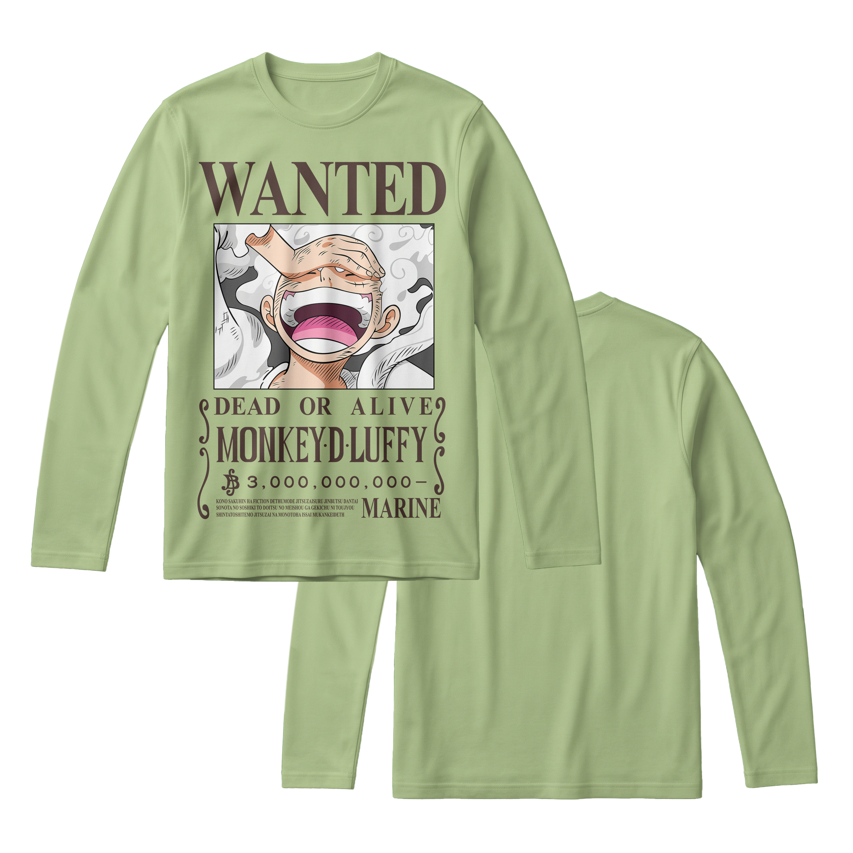 Anime One Piece Wanted Monkey D. Luffy Gear 5 Long Sleeve Tee - RZM012