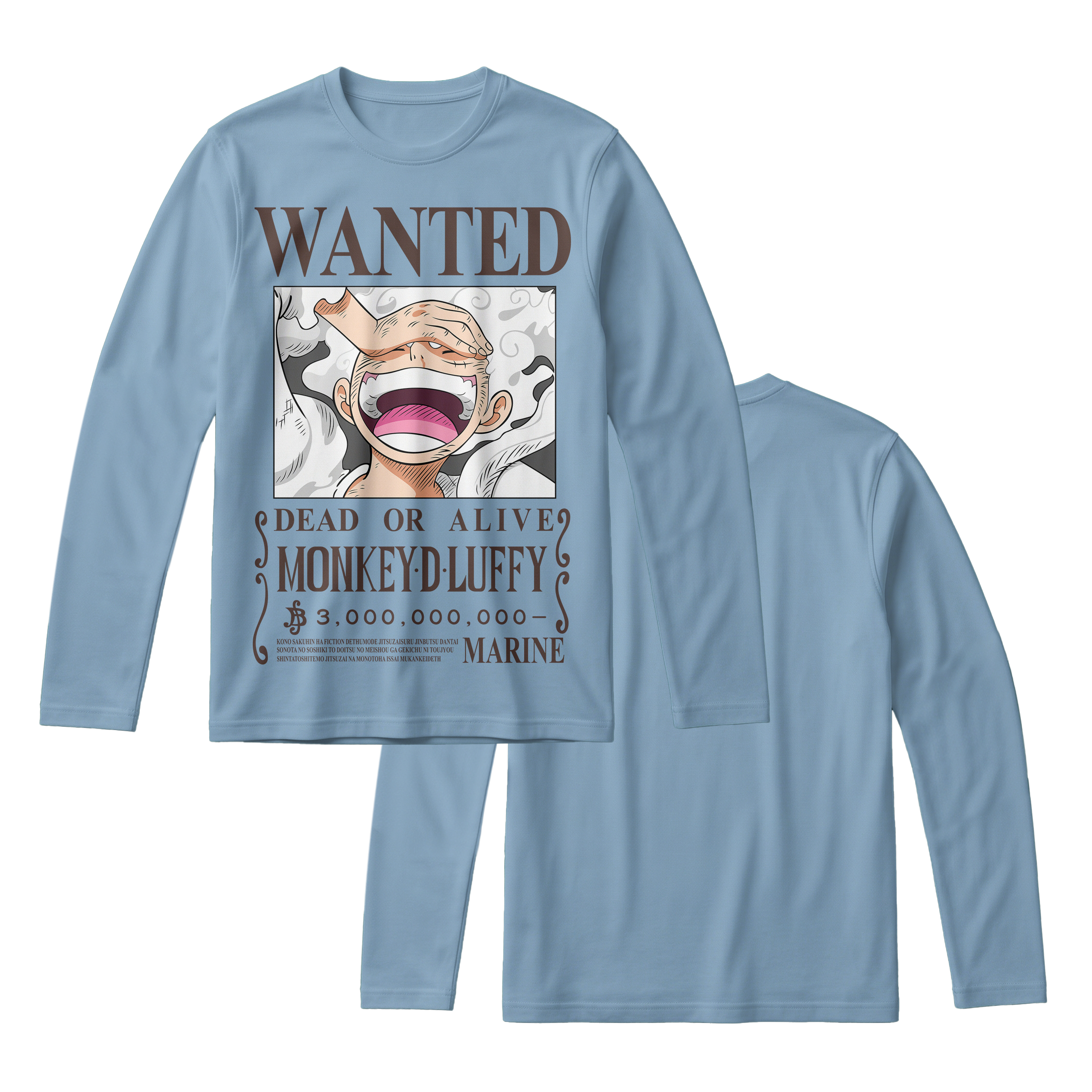 Anime One Piece Wanted Monkey D. Luffy Gear 5 Long Sleeve Tee - RZM012