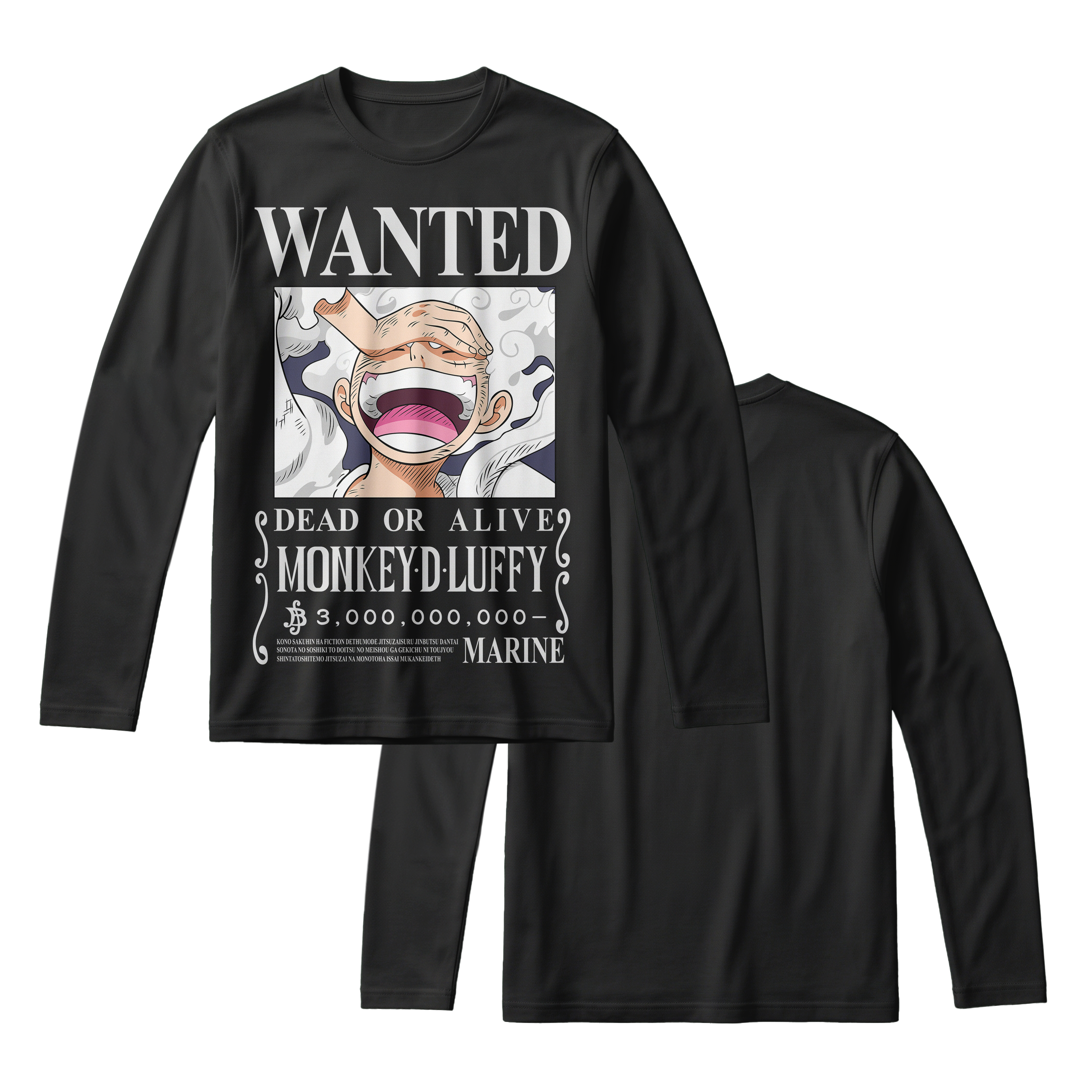 Anime One Piece Wanted Monkey D. Luffy Gear 5 Long Sleeve Tee - RZM012