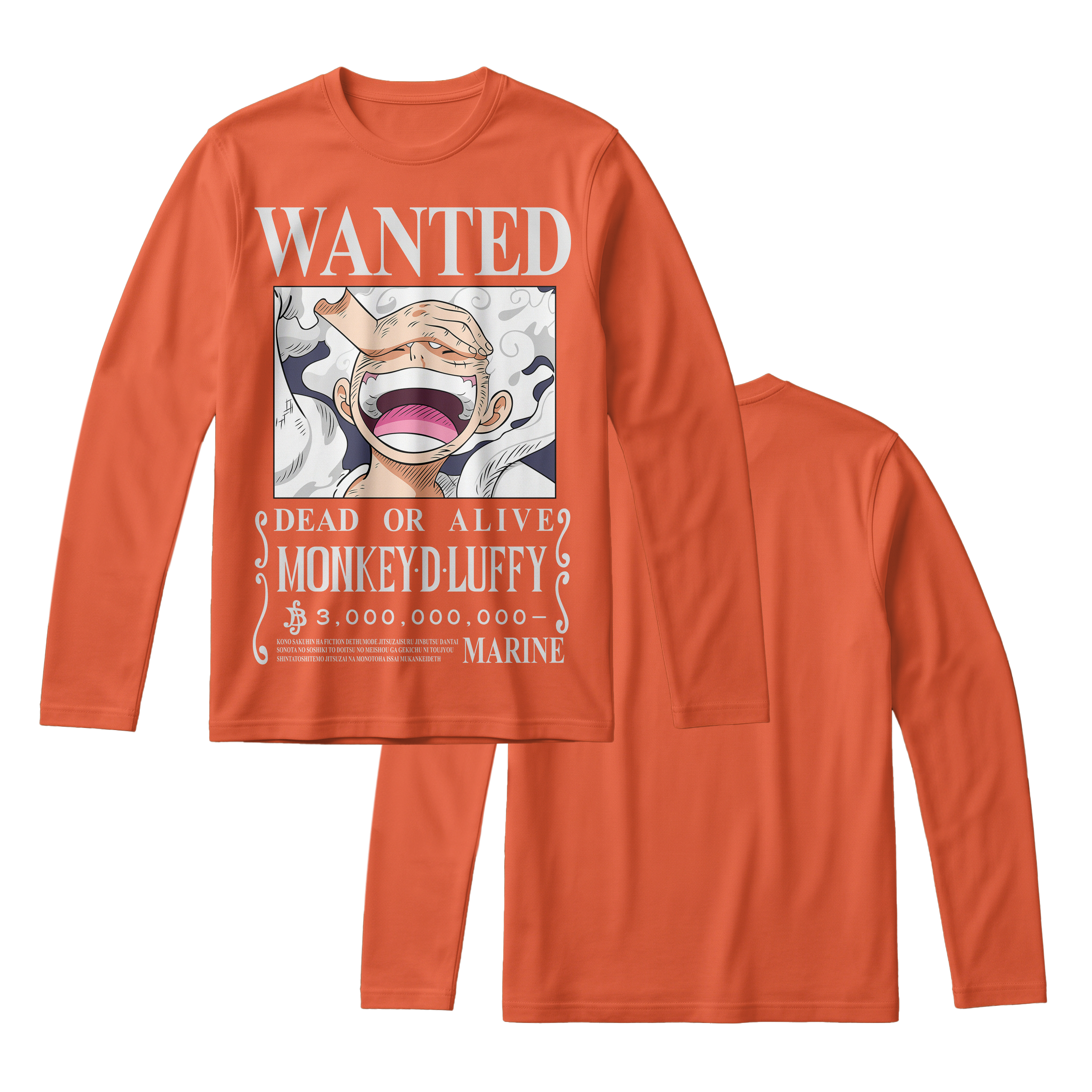 Anime One Piece Wanted Monkey D. Luffy Gear 5 Long Sleeve Tee - RZM012