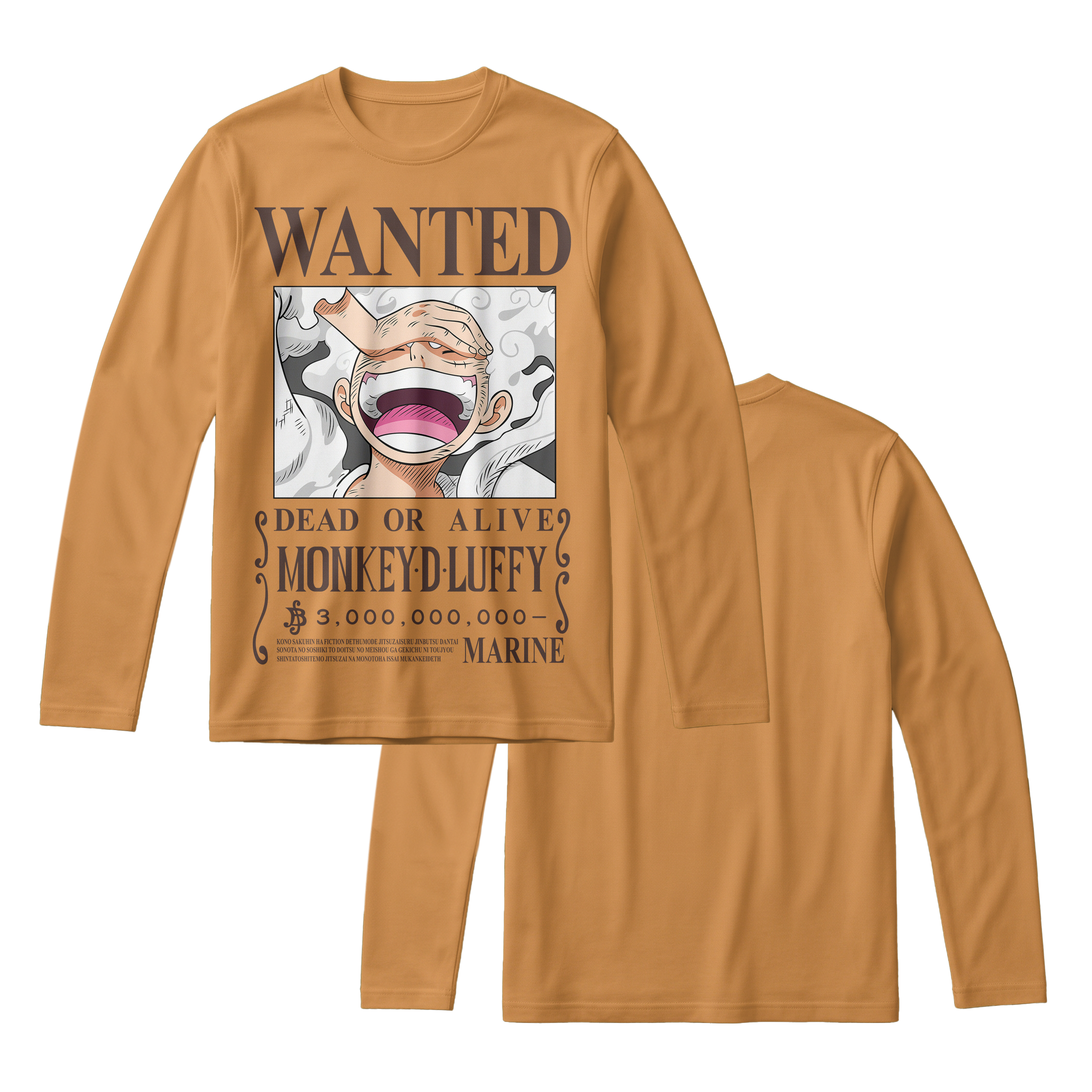 Anime One Piece Wanted Monkey D. Luffy Gear 5 Long Sleeve Tee - RZM012
