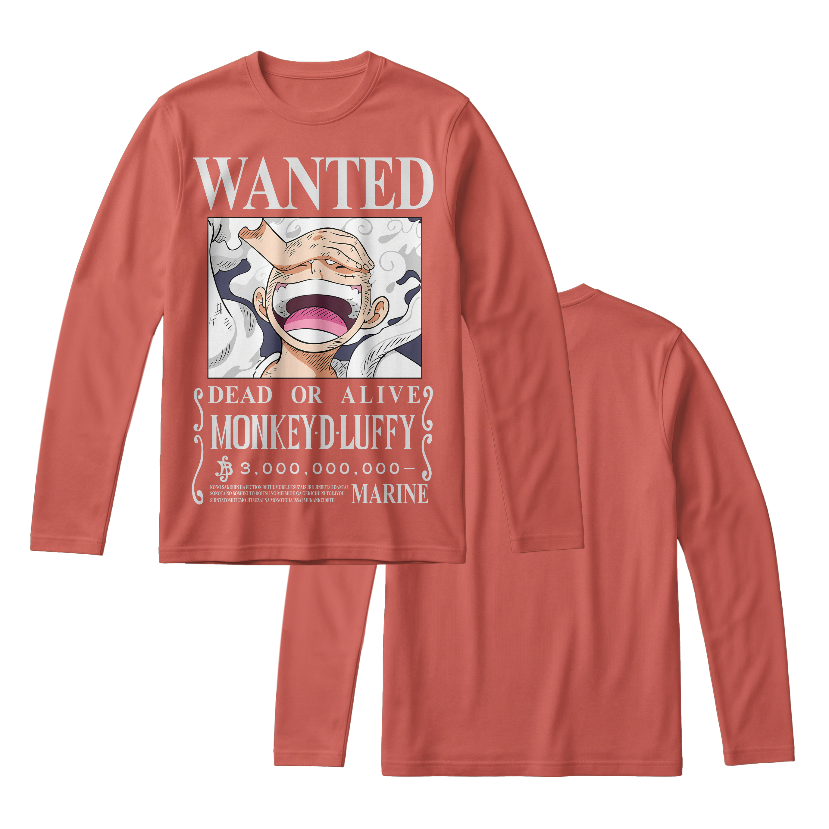 Anime One Piece Wanted Monkey D. Luffy Gear 5 Long Sleeve Tee - RZM012