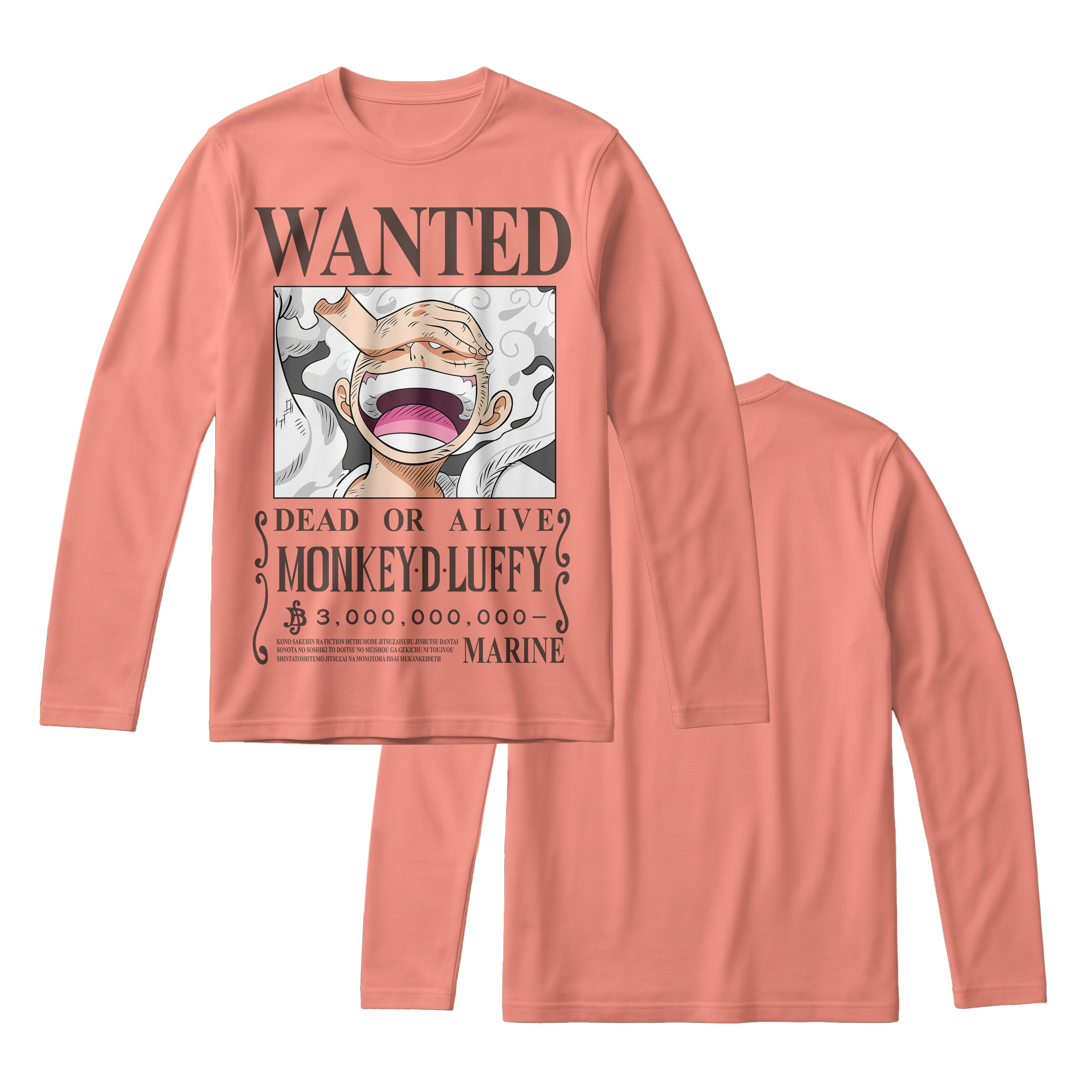 Anime One Piece Wanted Monkey D. Luffy Gear 5 Long Sleeve Tee - RZM012