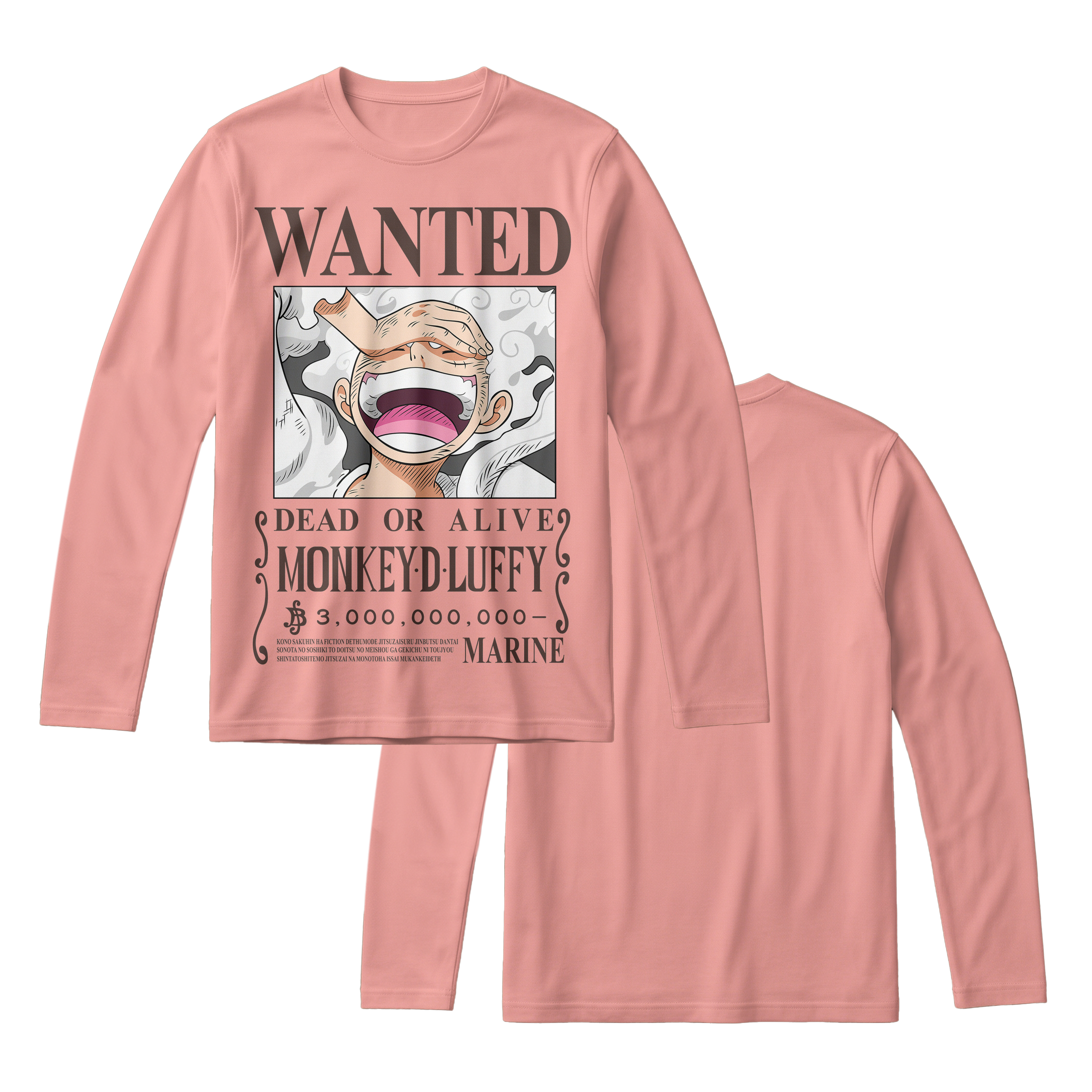 Anime One Piece Wanted Monkey D. Luffy Gear 5 Long Sleeve Tee - RZM012