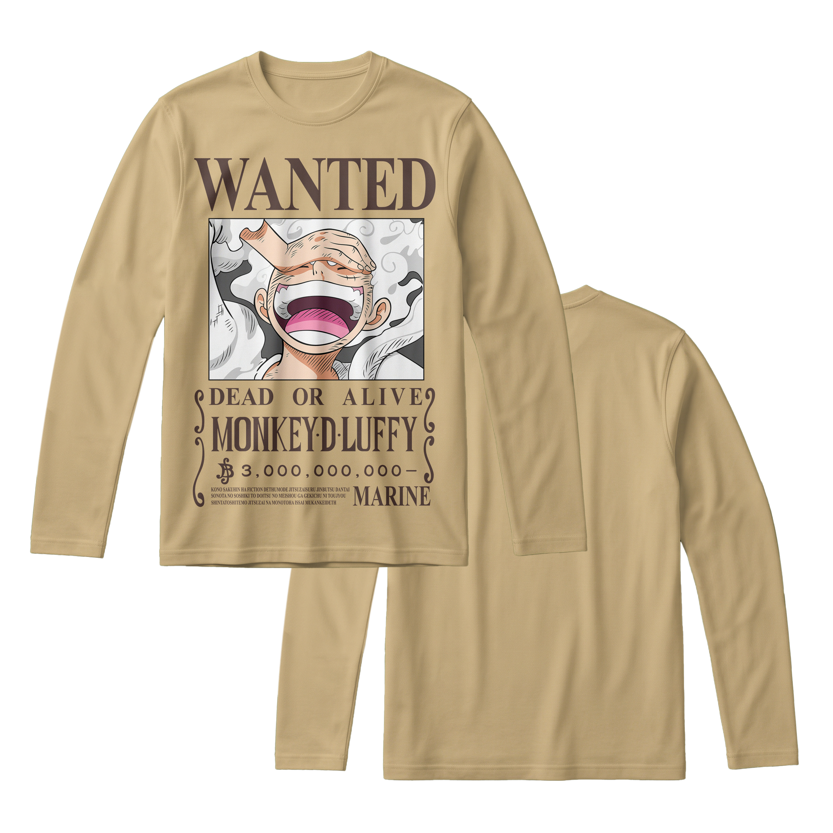 Anime One Piece Wanted Monkey D. Luffy Gear 5 Long Sleeve Tee - RZM012