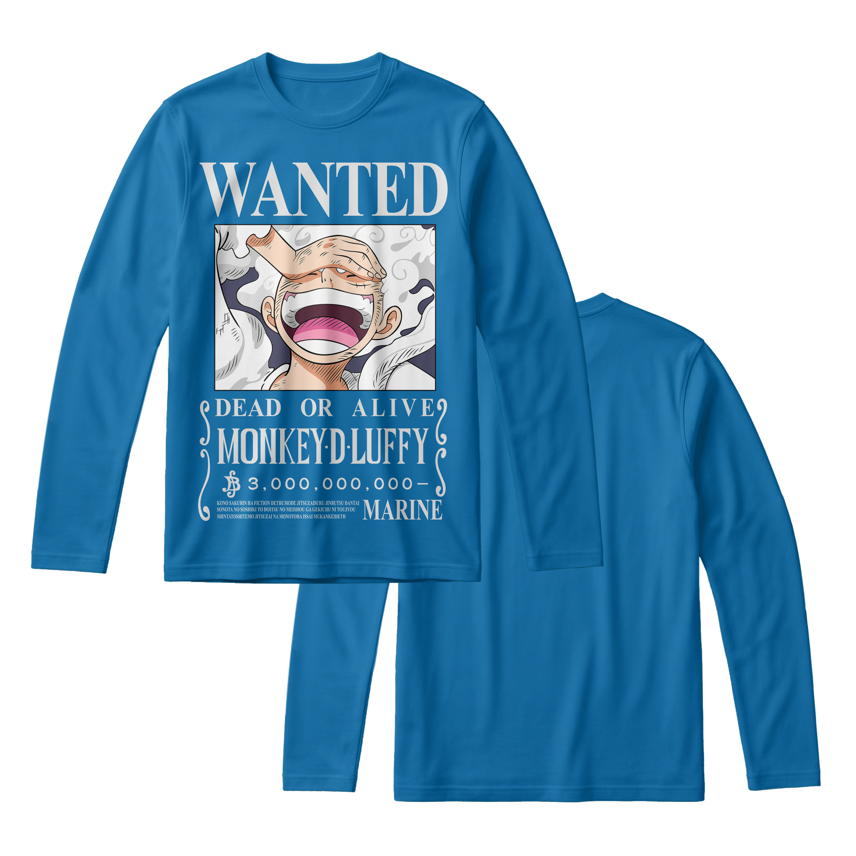 Anime One Piece Wanted Monkey D. Luffy Gear 5 Long Sleeve Tee - RZM012