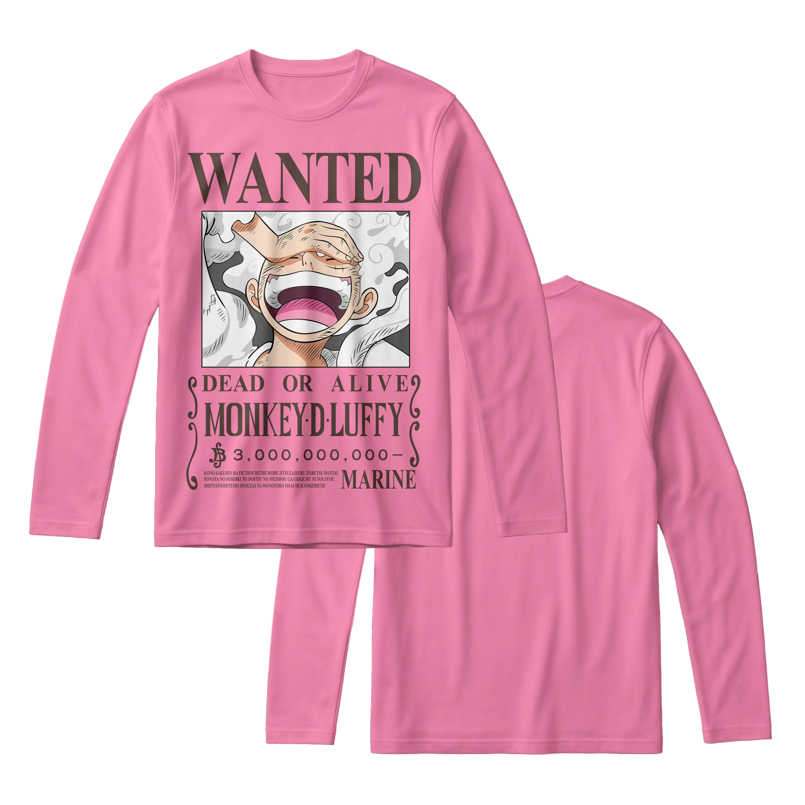 Anime One Piece Wanted Monkey D. Luffy Gear 5 Long Sleeve Tee - RZM012