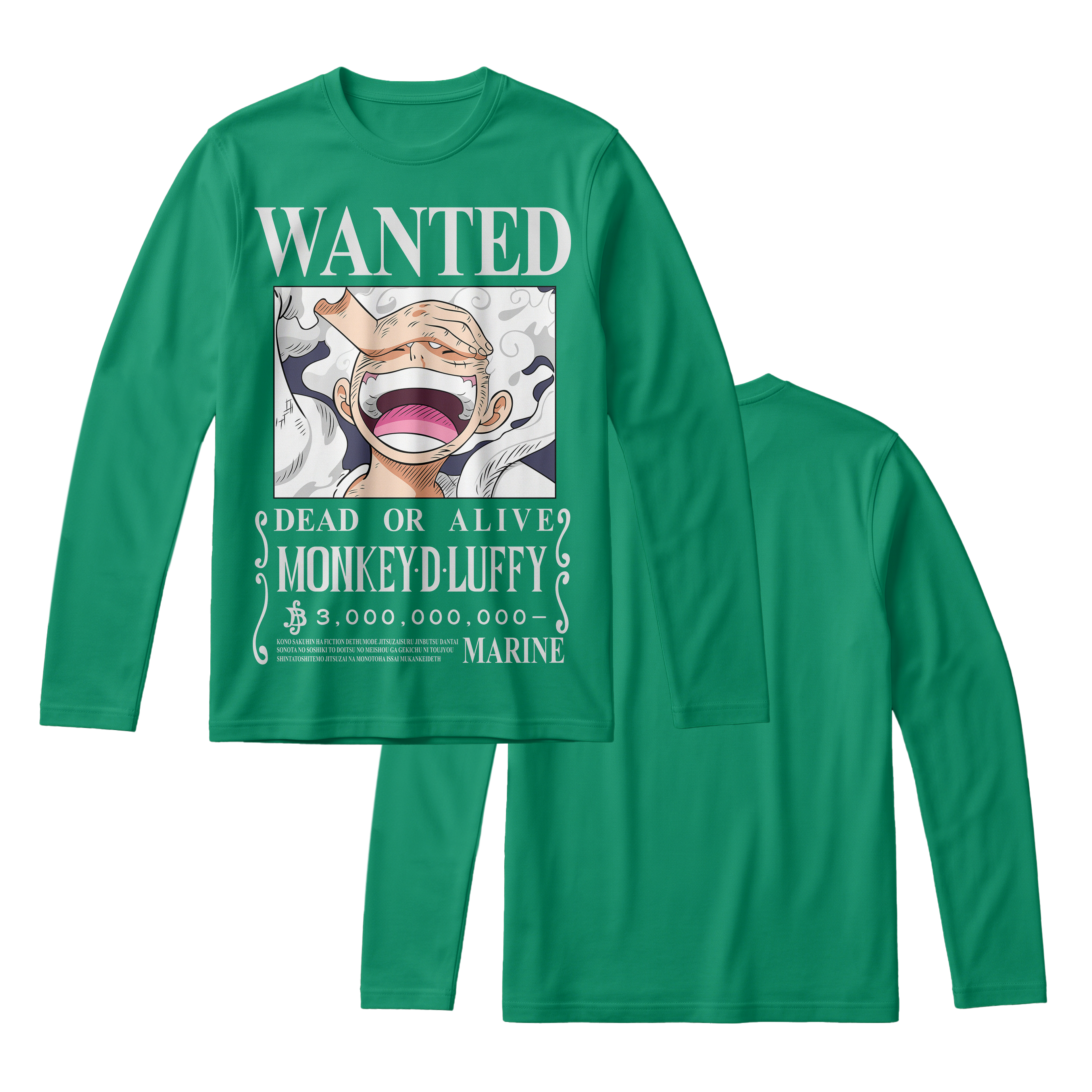 Anime One Piece Wanted Monkey D. Luffy Gear 5 Long Sleeve Tee - RZM012