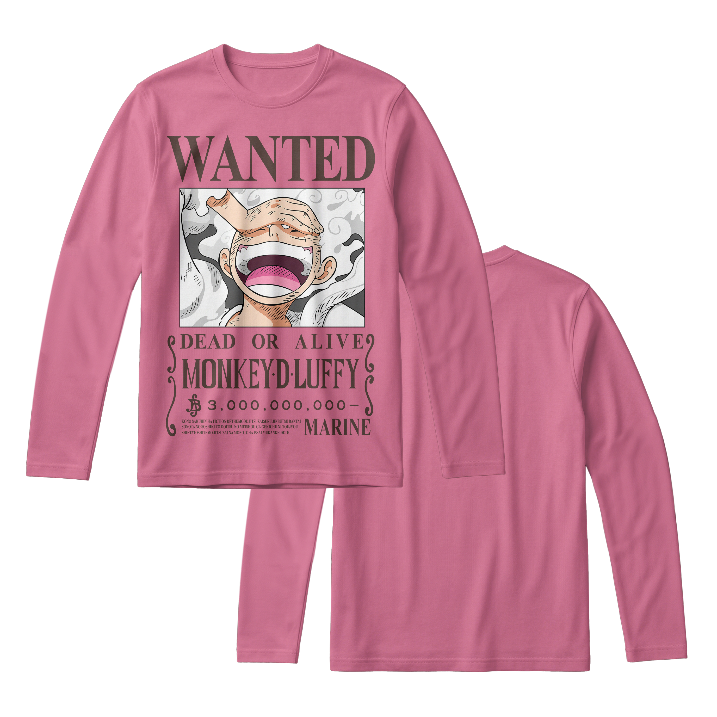 Anime One Piece Wanted Monkey D. Luffy Gear 5 Long Sleeve Tee - RZM012