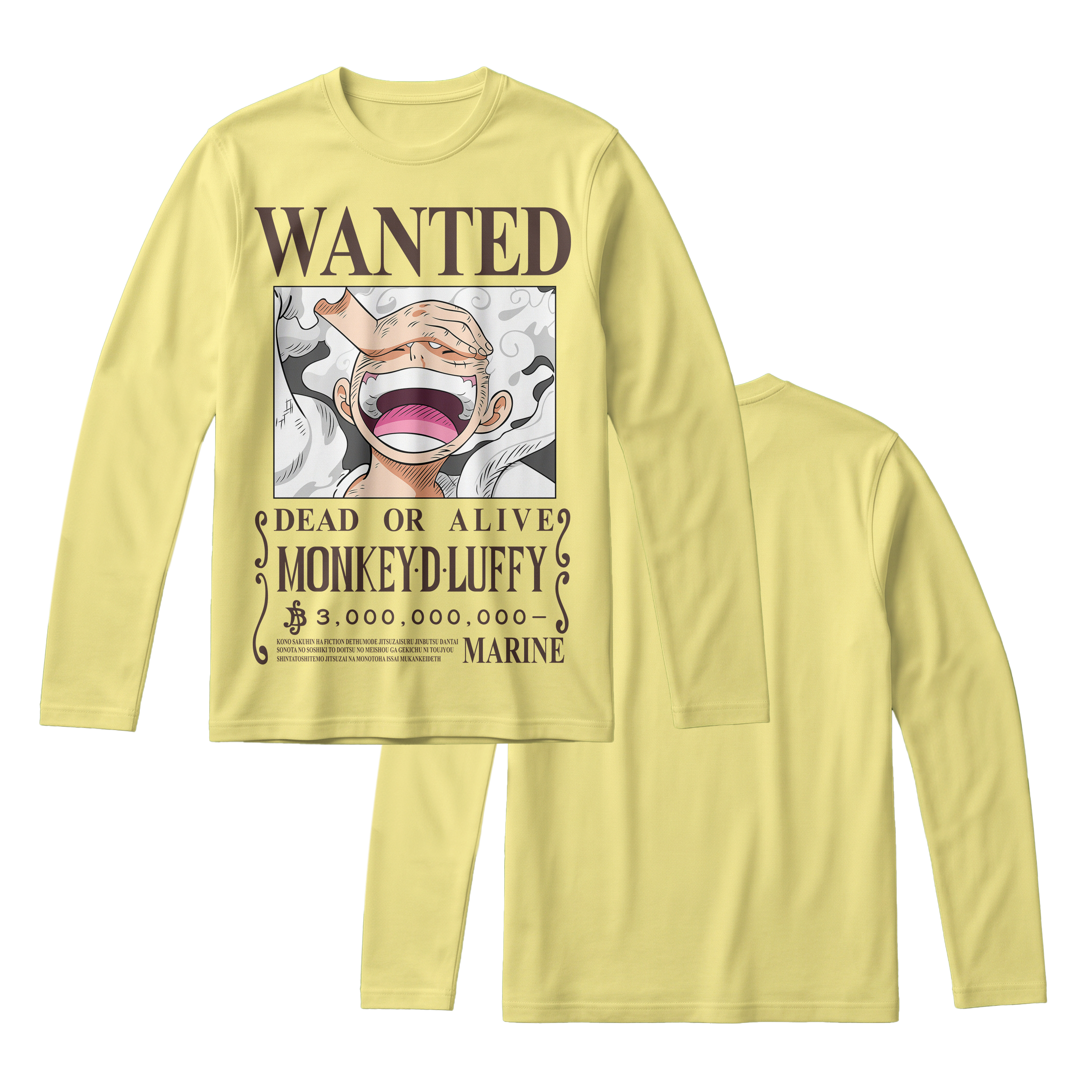 Anime One Piece Wanted Monkey D. Luffy Gear 5 Long Sleeve Tee - RZM012
