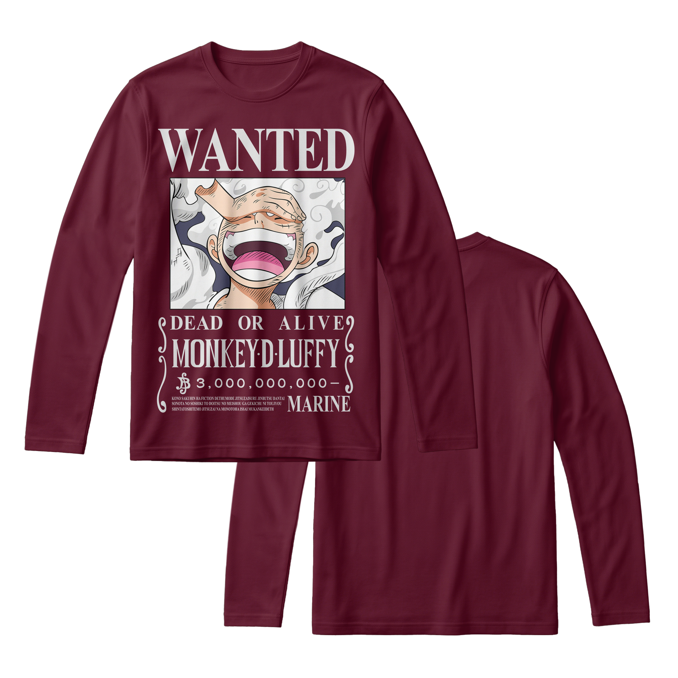 Anime One Piece Wanted Monkey D. Luffy Gear 5 Long Sleeve Tee - RZM012