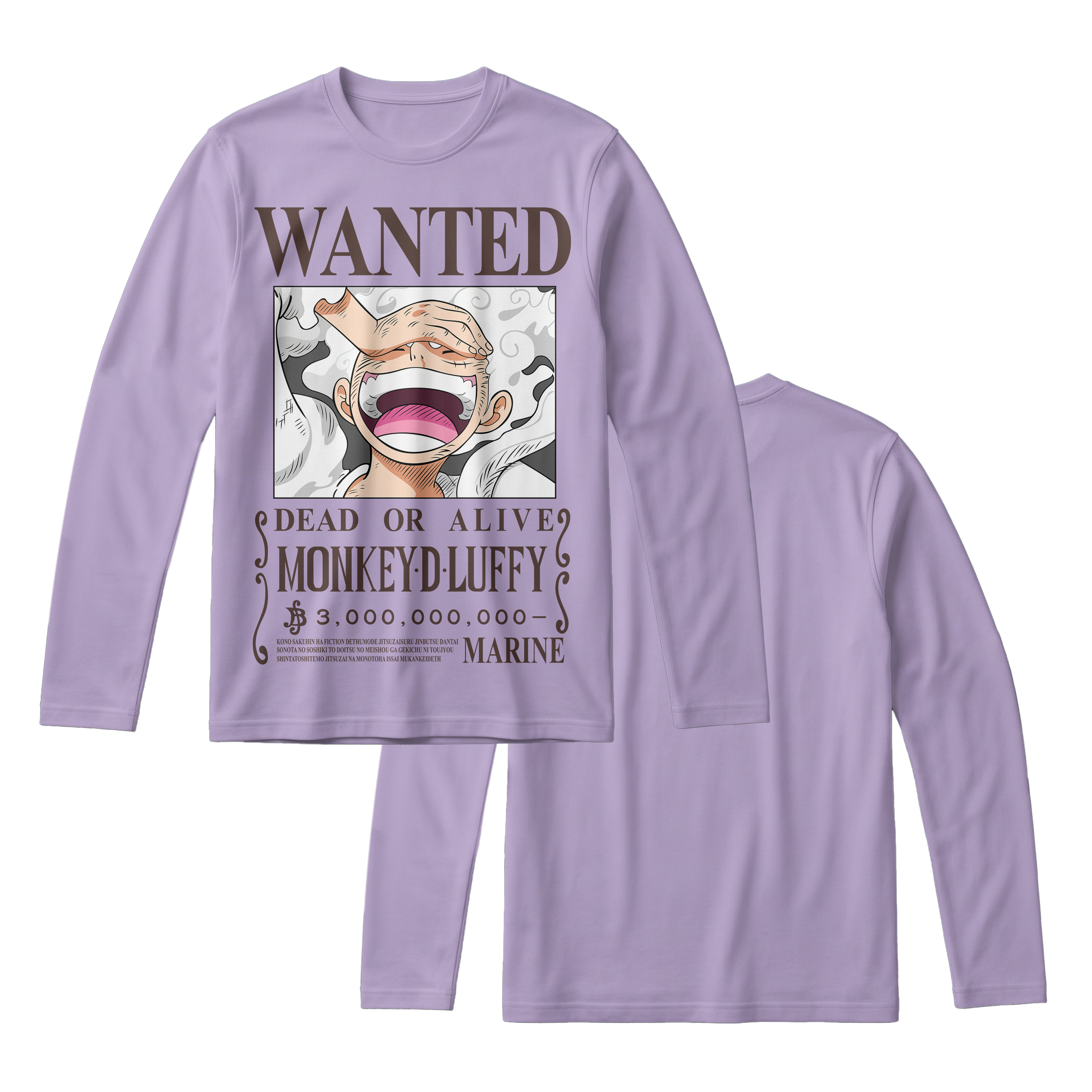 Anime One Piece Wanted Monkey D. Luffy Gear 5 Long Sleeve Tee - RZM012