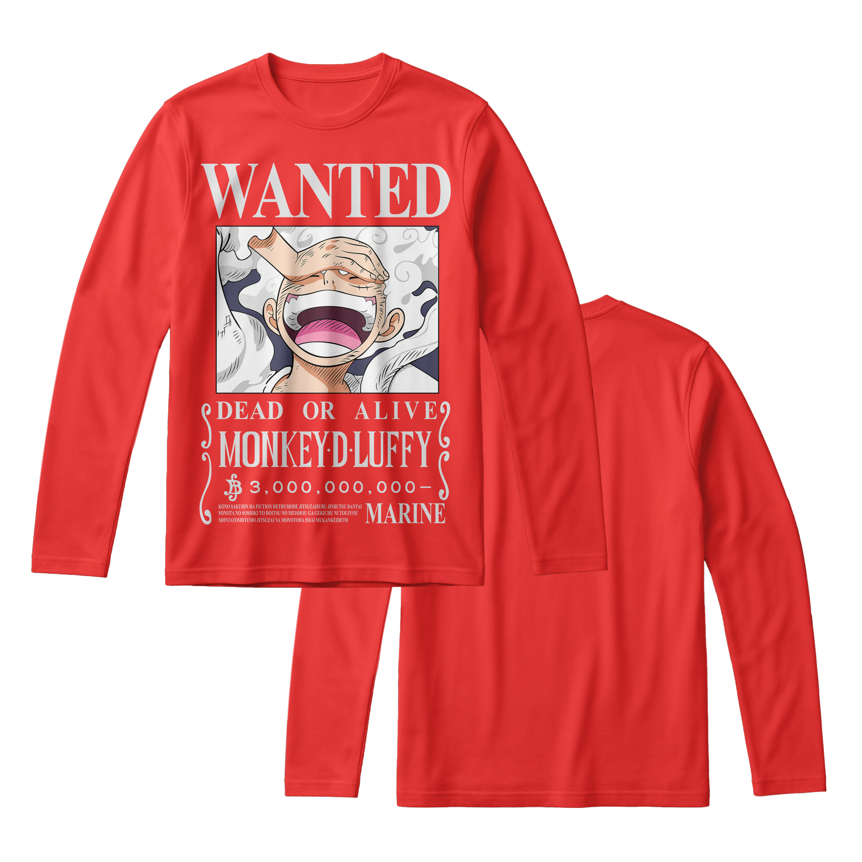 Anime One Piece Wanted Monkey D. Luffy Gear 5 Long Sleeve Tee - RZM012