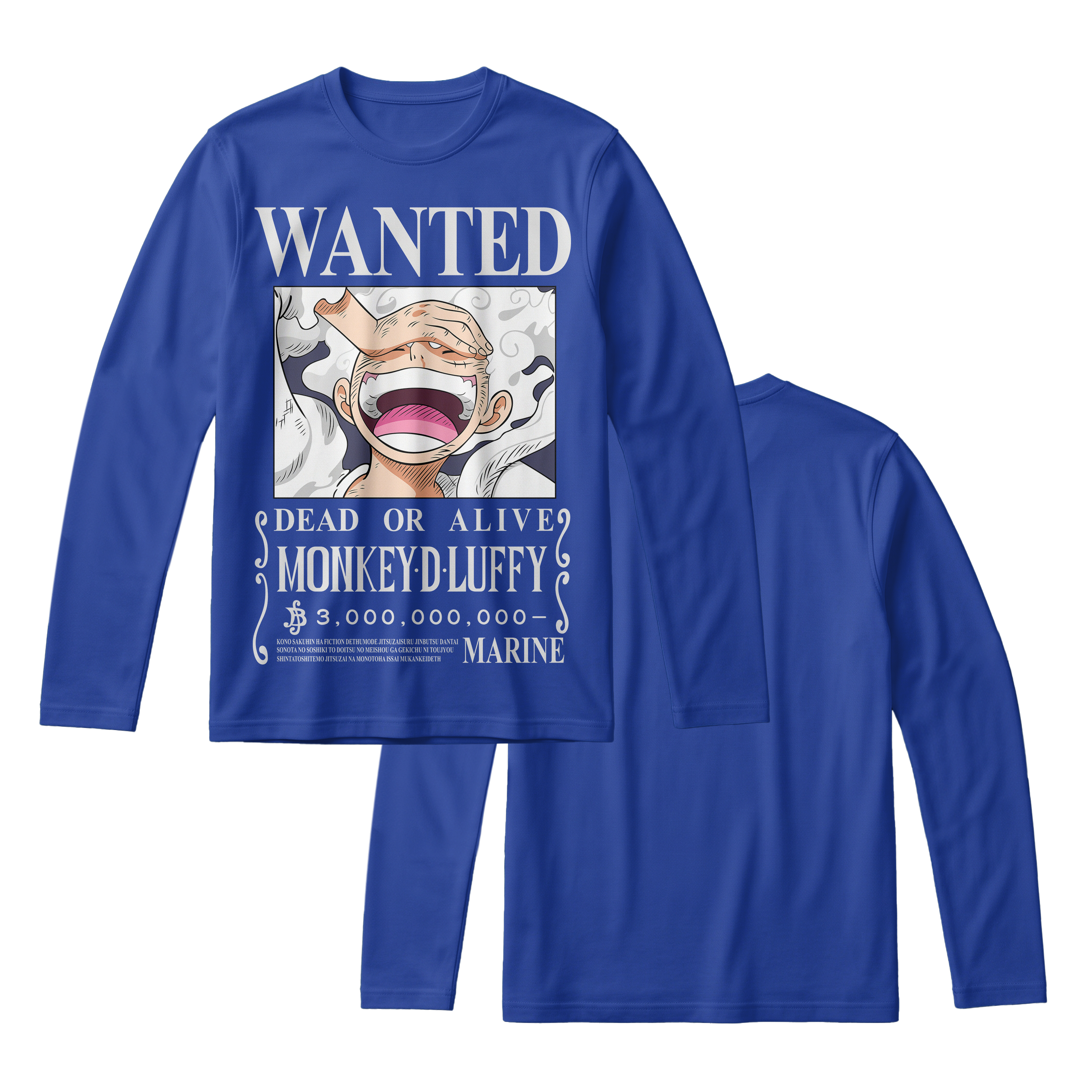 Anime One Piece Wanted Monkey D. Luffy Gear 5 Long Sleeve Tee - RZM012