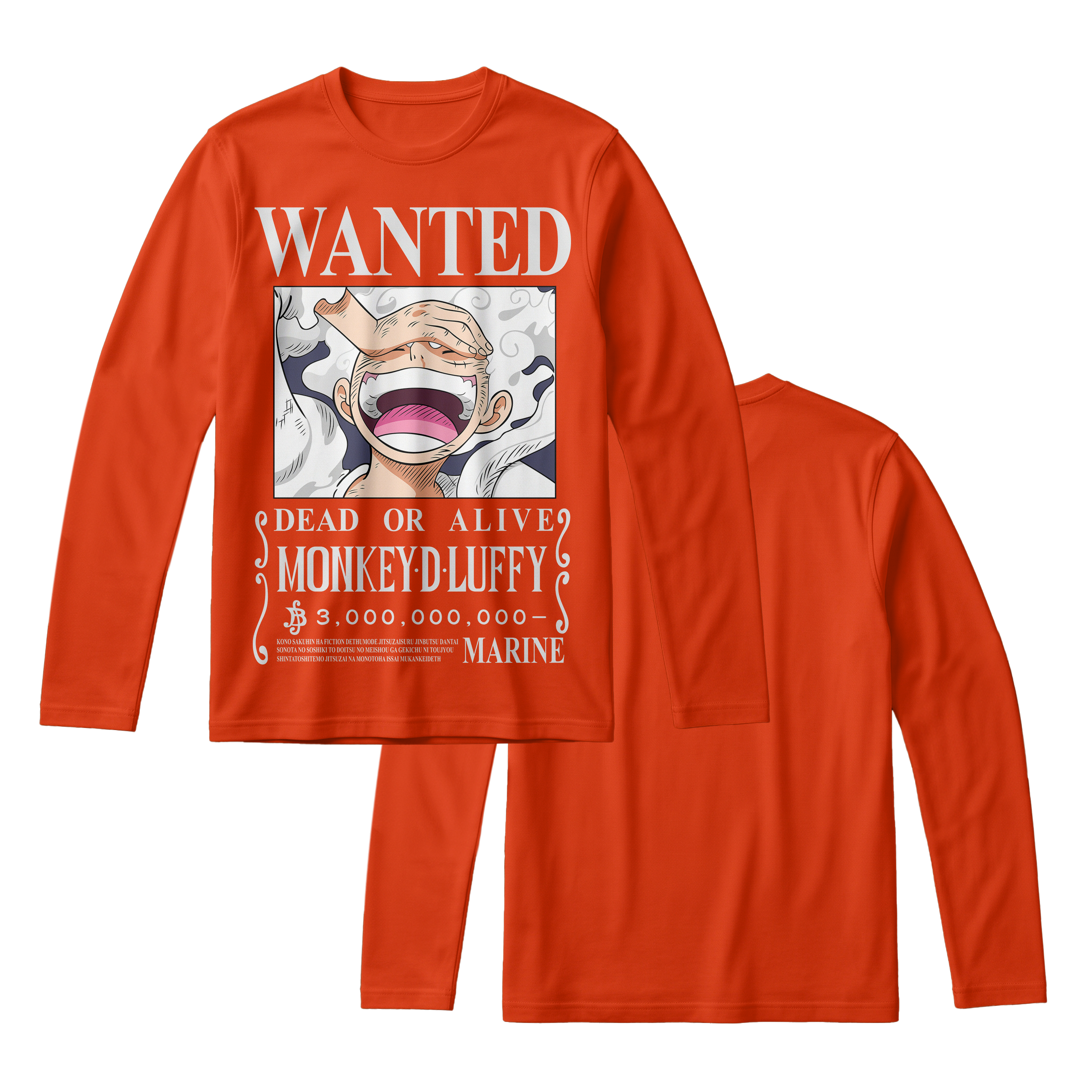 Anime One Piece Wanted Monkey D. Luffy Gear 5 Long Sleeve Tee - RZM012