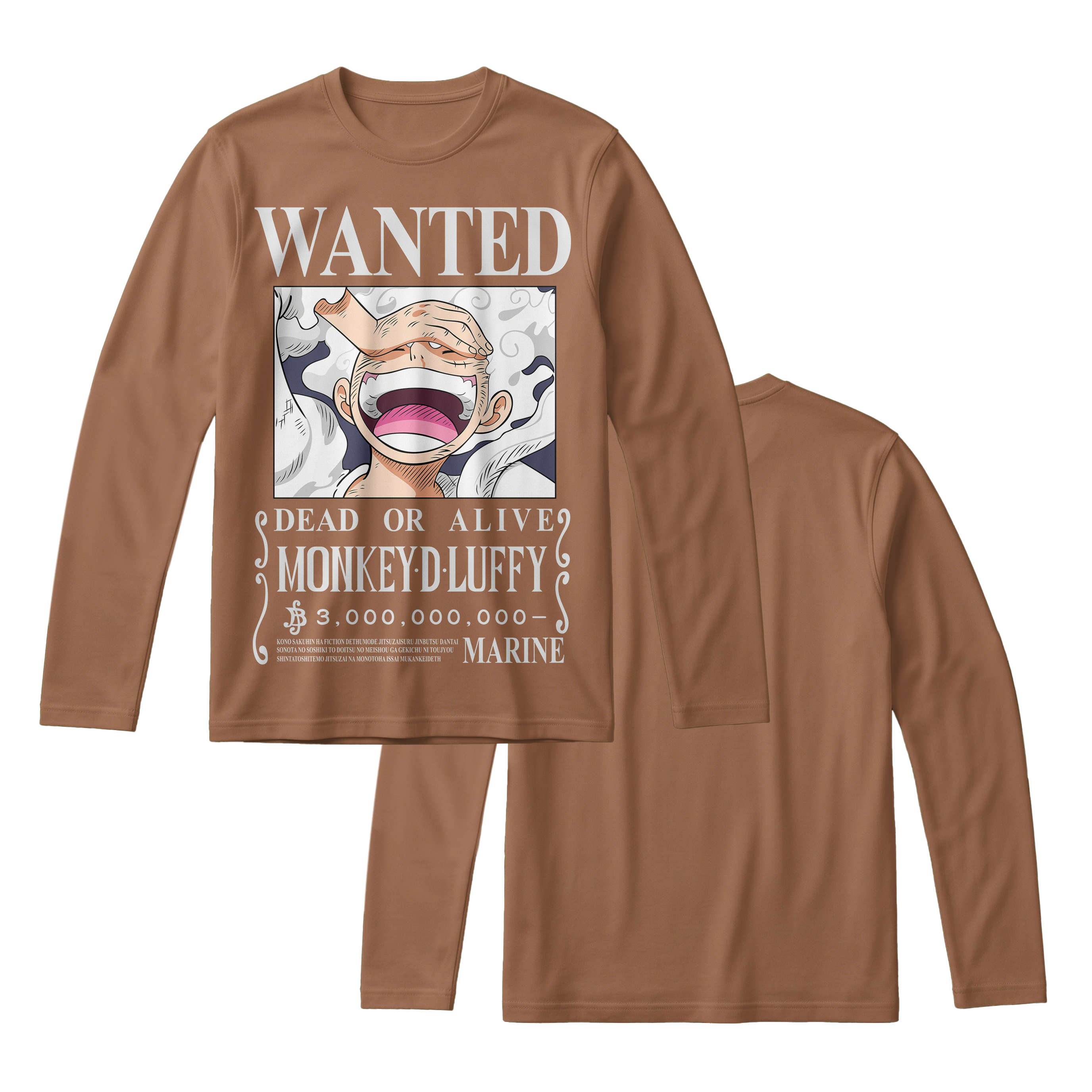 Anime One Piece Wanted Monkey D. Luffy Gear 5 Long Sleeve Tee - RZM012