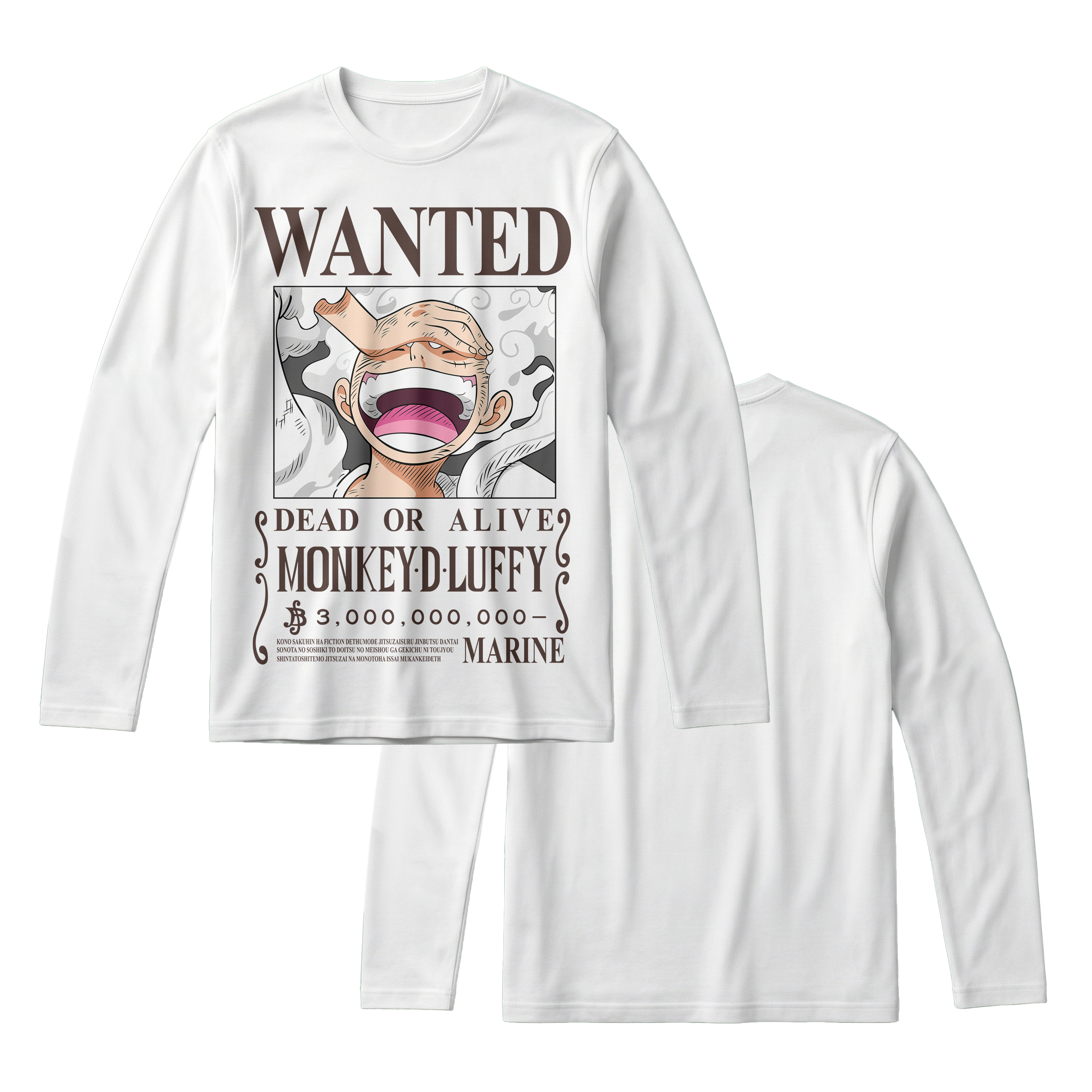 Anime One Piece Wanted Monkey D. Luffy Gear 5 Long Sleeve Tee - RZM012