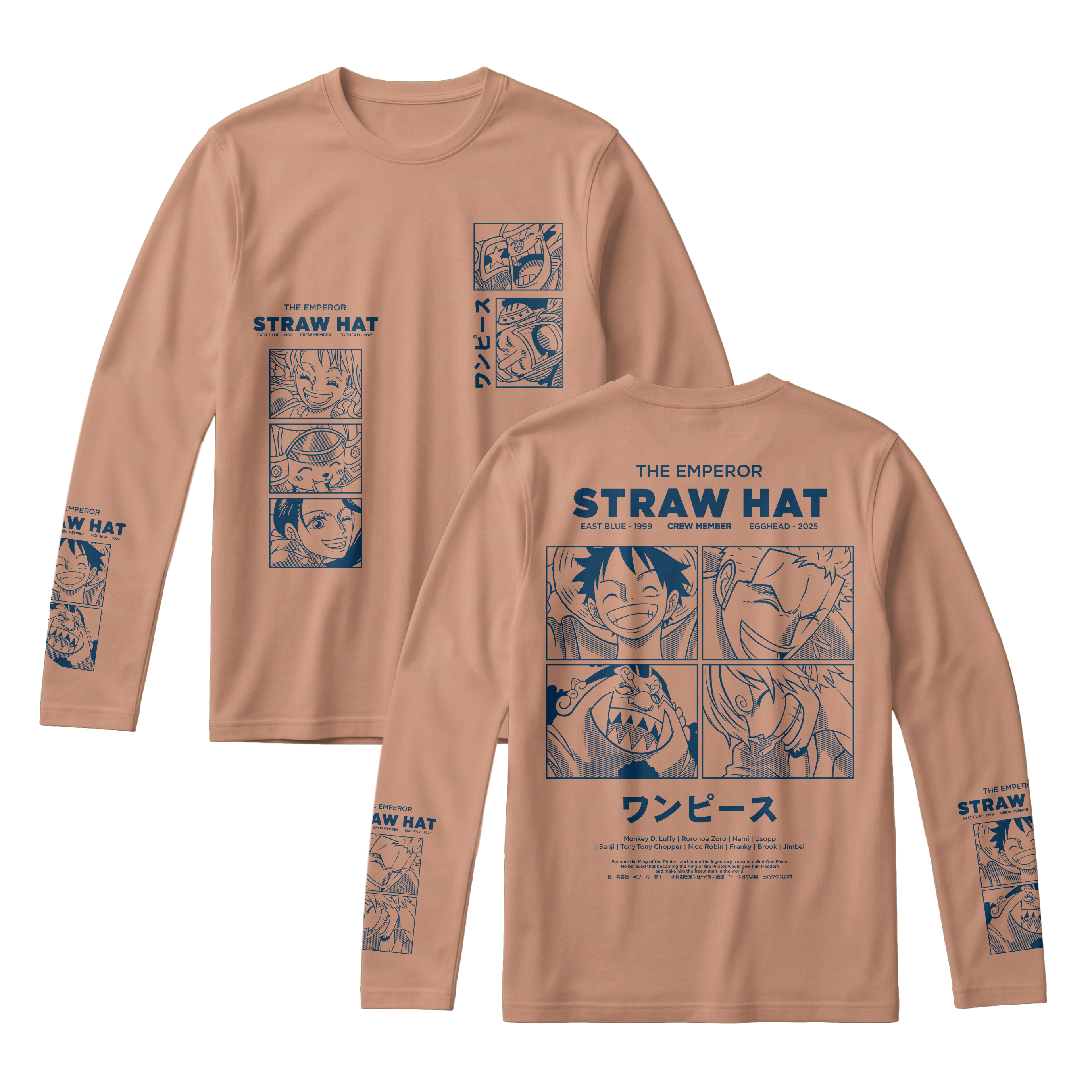 Anime One Piece Emperor Straw Hat Crew Long Sleeve Tee - RZM014