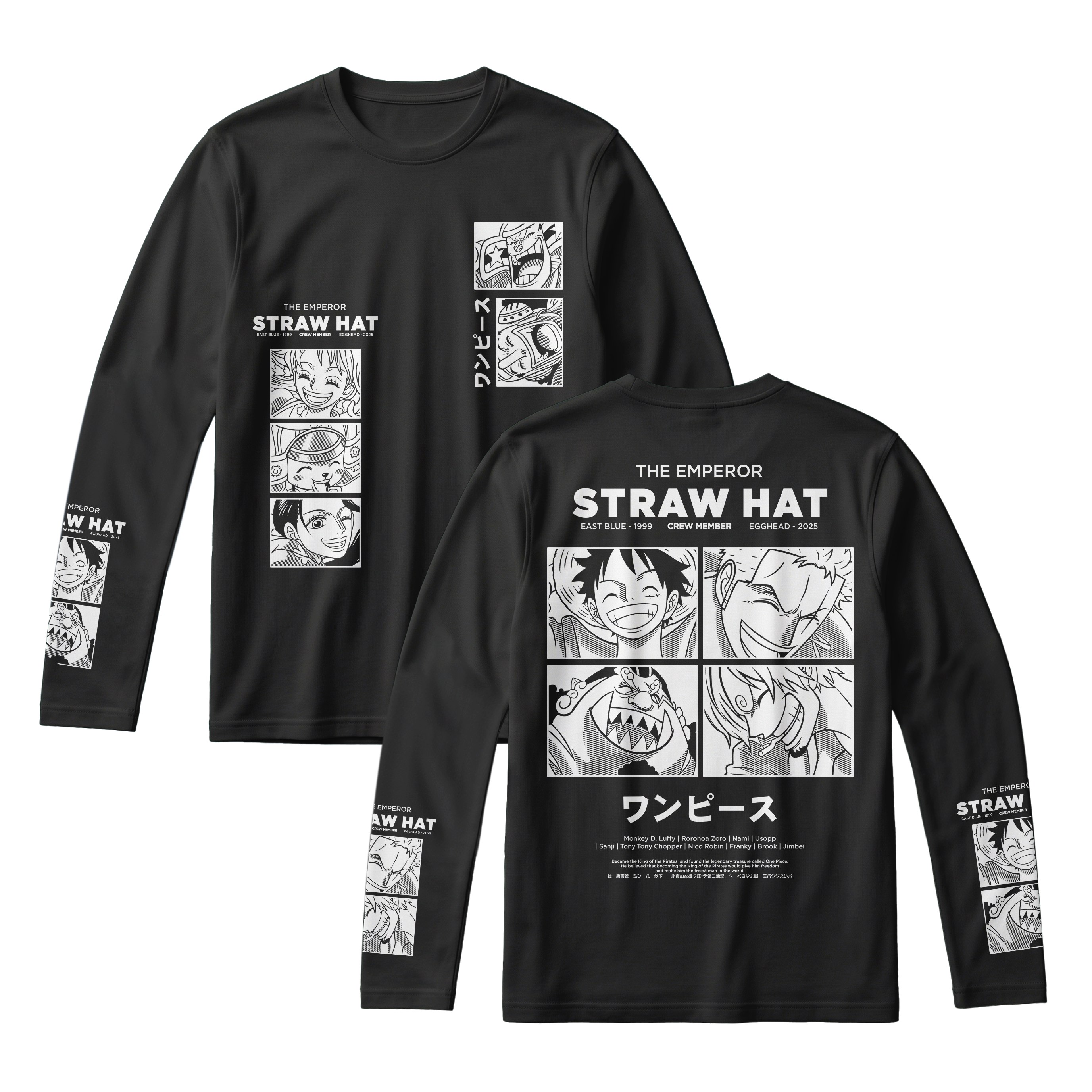 Anime One Piece Emperor Straw Hat Crew Long Sleeve Tee - RZM014
