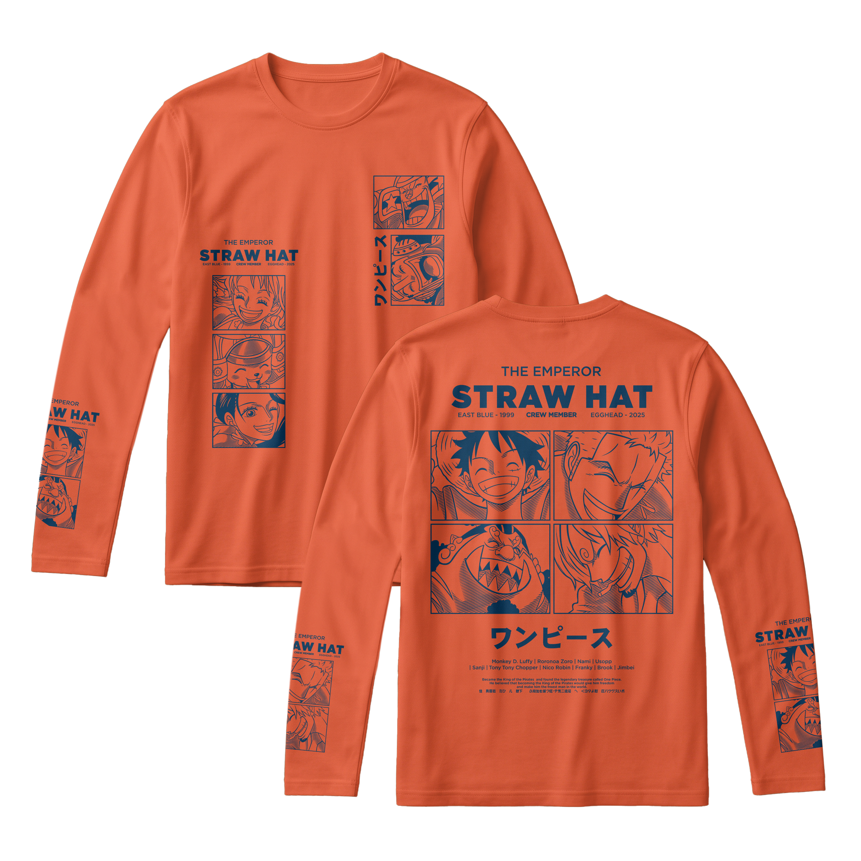 Anime One Piece Emperor Straw Hat Crew Long Sleeve Tee - RZM014