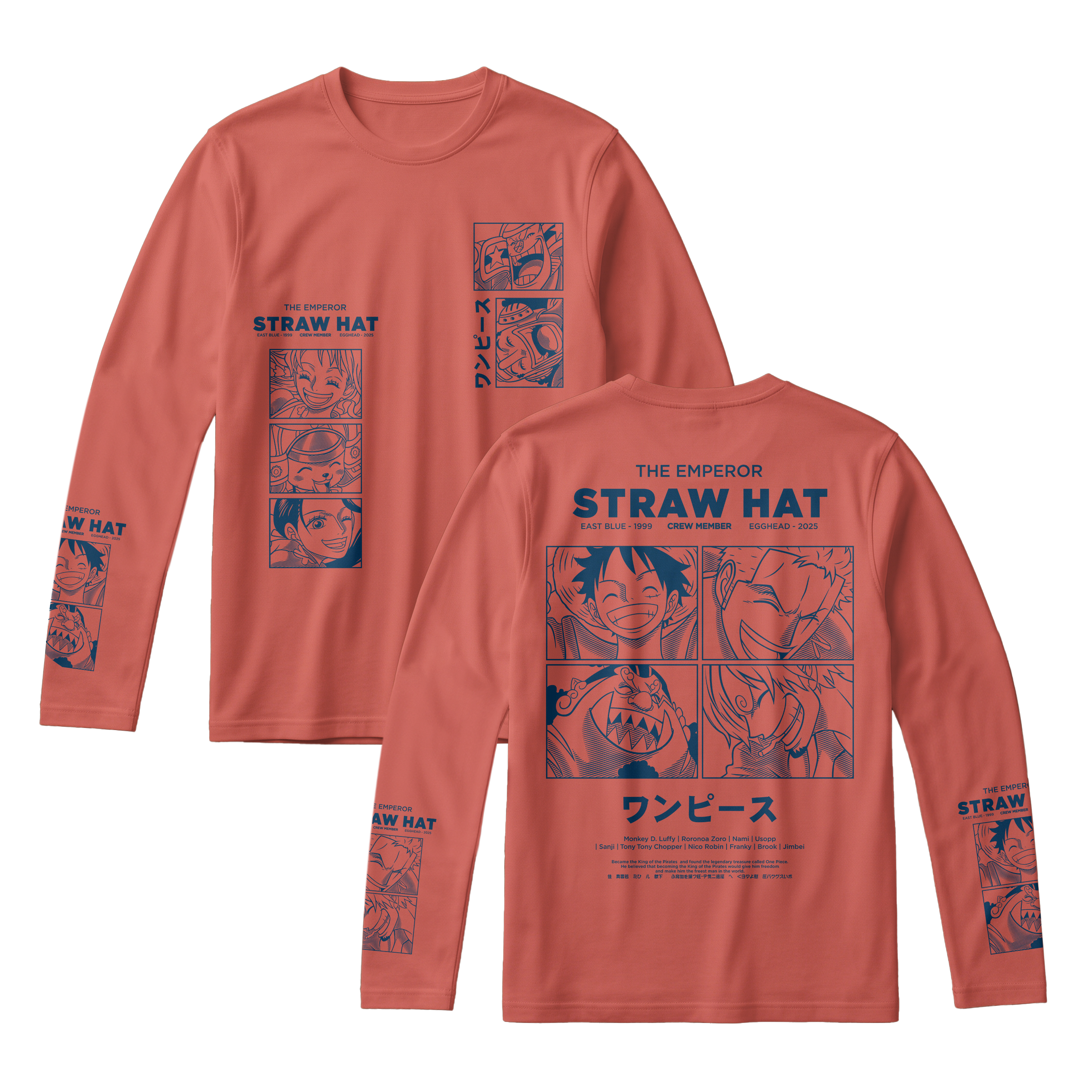 Anime One Piece Emperor Straw Hat Crew Long Sleeve Tee - RZM014