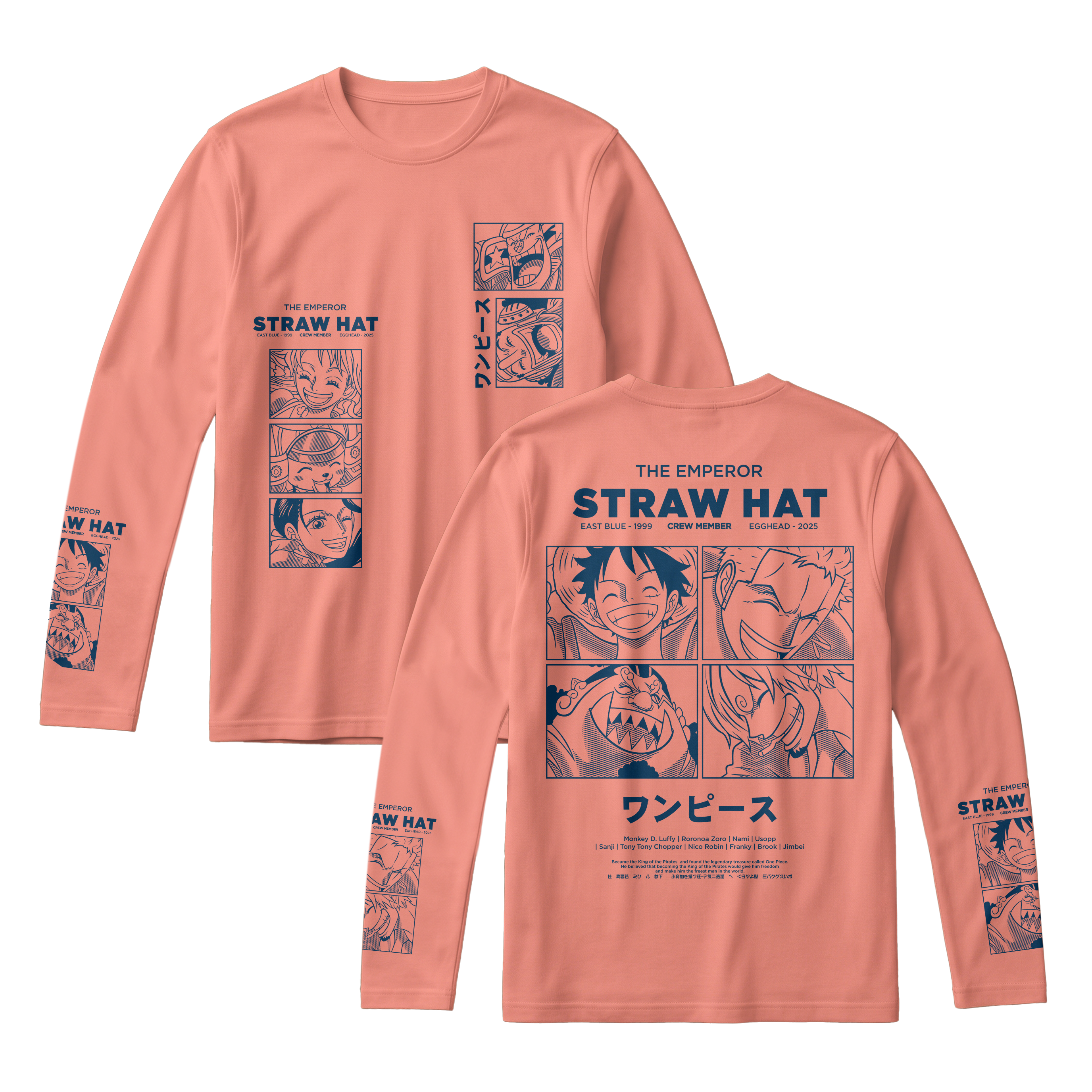Anime One Piece Emperor Straw Hat Crew Long Sleeve Tee - RZM014