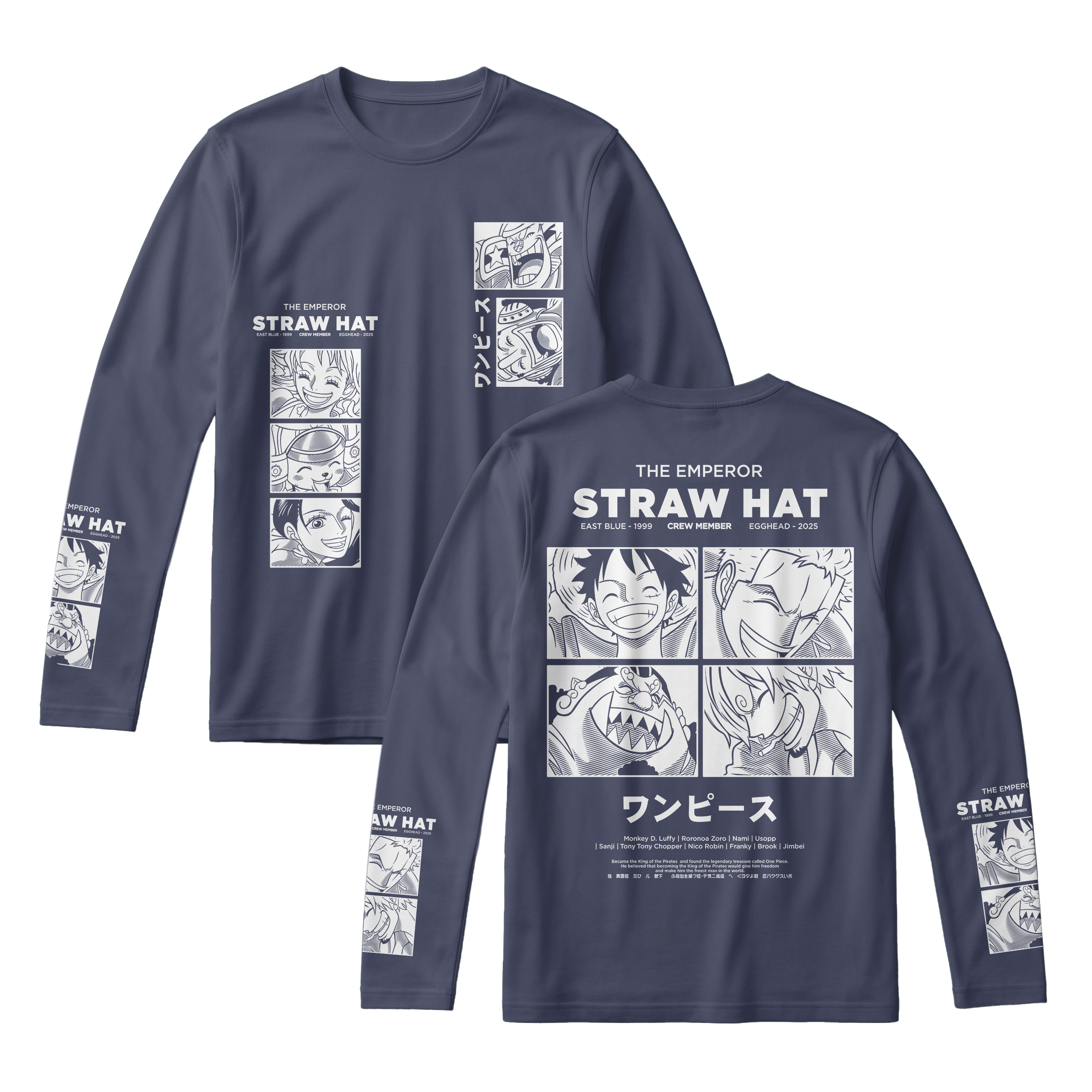 Anime One Piece Emperor Straw Hat Crew Long Sleeve Tee - RZM014