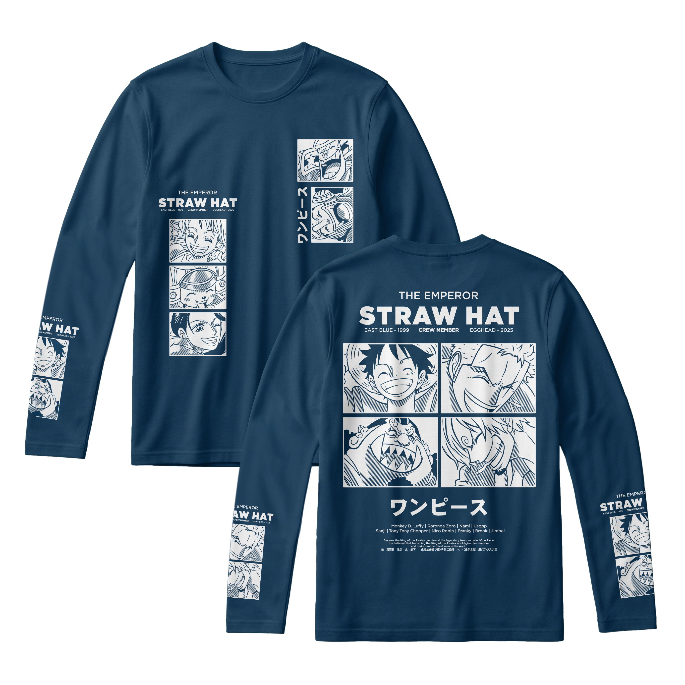 Anime One Piece Emperor Straw Hat Crew Long Sleeve Tee - RZM014